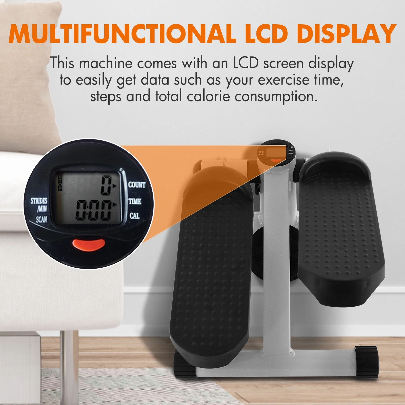 Mini Stepper Air Stair Climber Exercise Machine Health Aerobic Fitness Elliptical Trainers with Resistance Band LCD Display Gray - Womvr