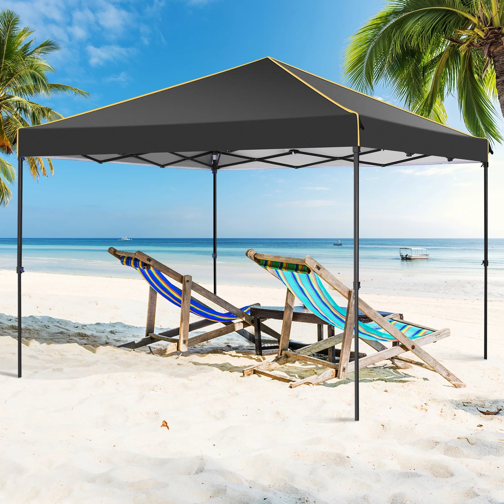 SANOPY 10' x 10' Pop up Canopy, UV and Rain Resistant Canopy Shelter with 4 Removable Sidewalls and Sandbags, Outdoor Canopy with Carry Bag for Grass, Beach and Camping - Womvr