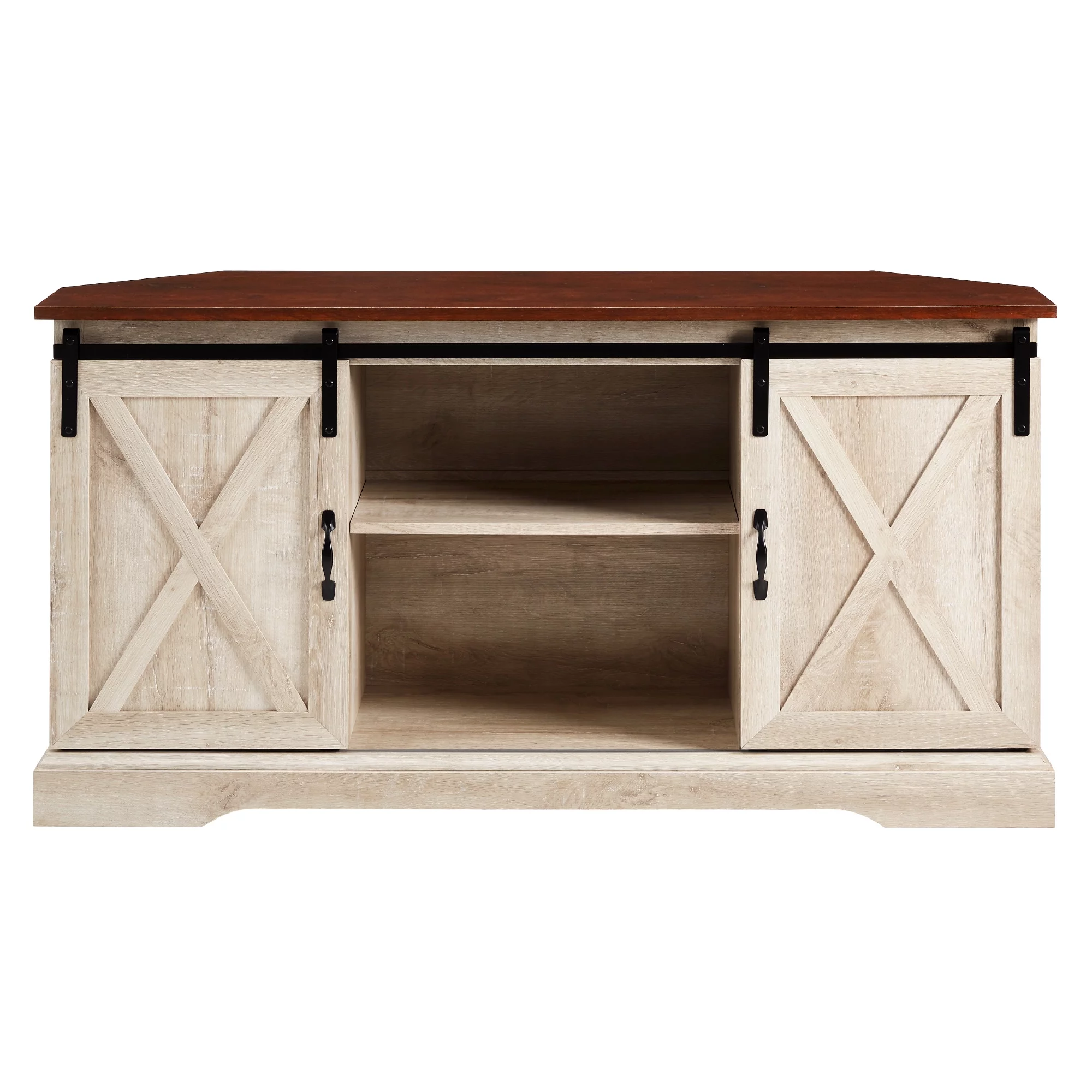 Walker Edison Modern Farmhouse Sliding Door Corner TV Stand, White Oak - Womvr