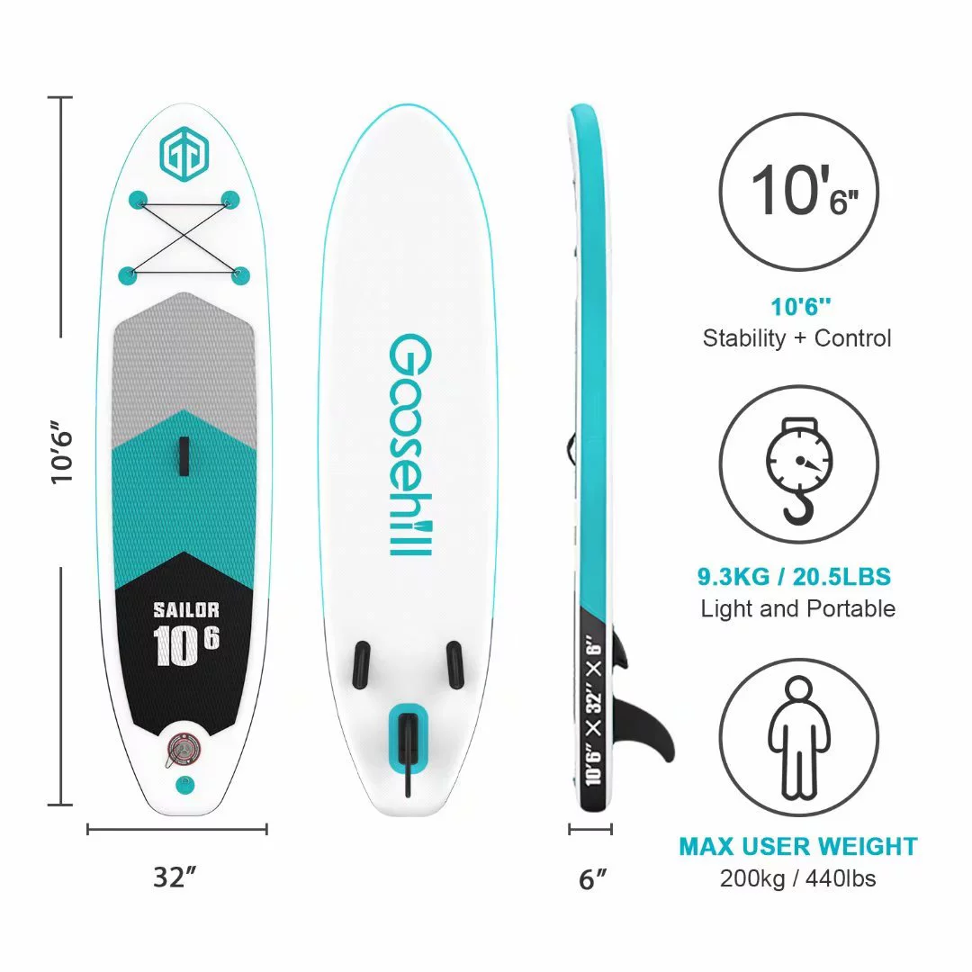 Goosehill Sailor Inflatable Stand Up High-quality Teal Paddle Board, lightweight, SUP Package, 10'6