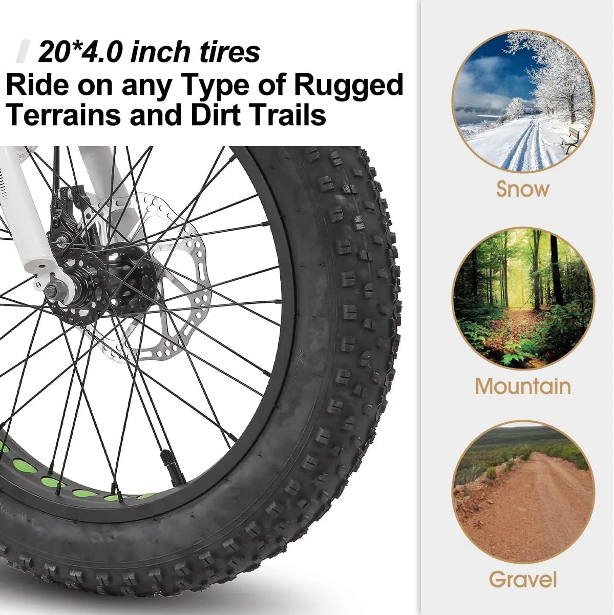 Hiland Kids Fat Tire Bike, Shimano 7-Speed, Dual-Disc Brakes, 20 inch Kids Trail Mountain Bike for Boys Girls, Silver - Womvr