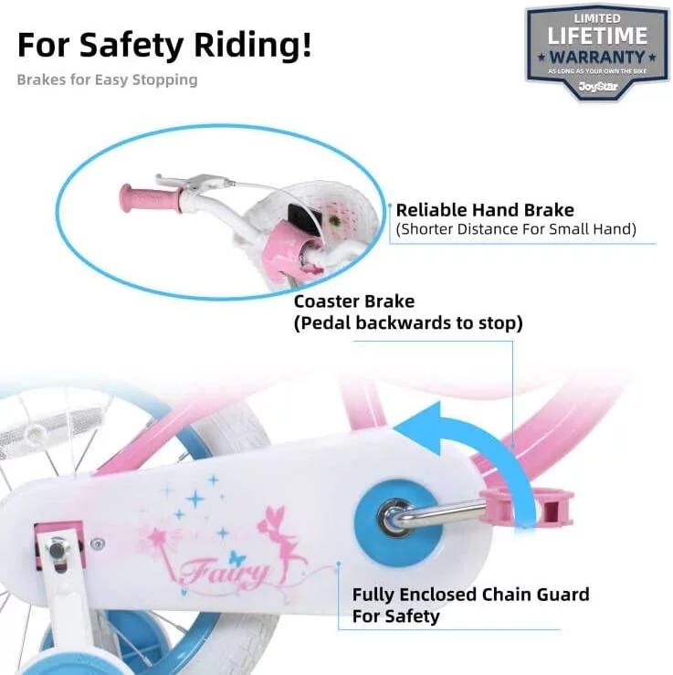 JOYSTAR Fairy Girls Bike for Toddlers and Kids Ages 5-9 Years Old Kids, 18 inch Wheels .Training Wheels Included,Pink - Womvr