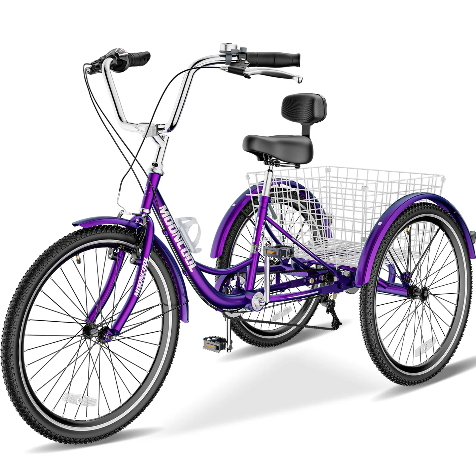 MOPHOTO 20/24/26 inch Adult Tricycle Folding 3 Wheel Cruiser Bikes 7 Speed, Portable and Foldable Trikes with Cargo Basket for Men & Women Outdoor Cycling, Purple - Womvr