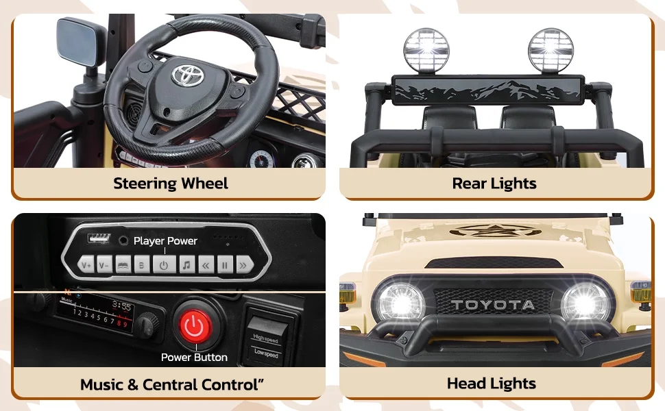 Toyota FJ Cruiser Ride on Car, 12V Powered Off-Road Toys for Kids w/ Remote,Spring Suspension,6 LED Lights,Camo Green - Womvr