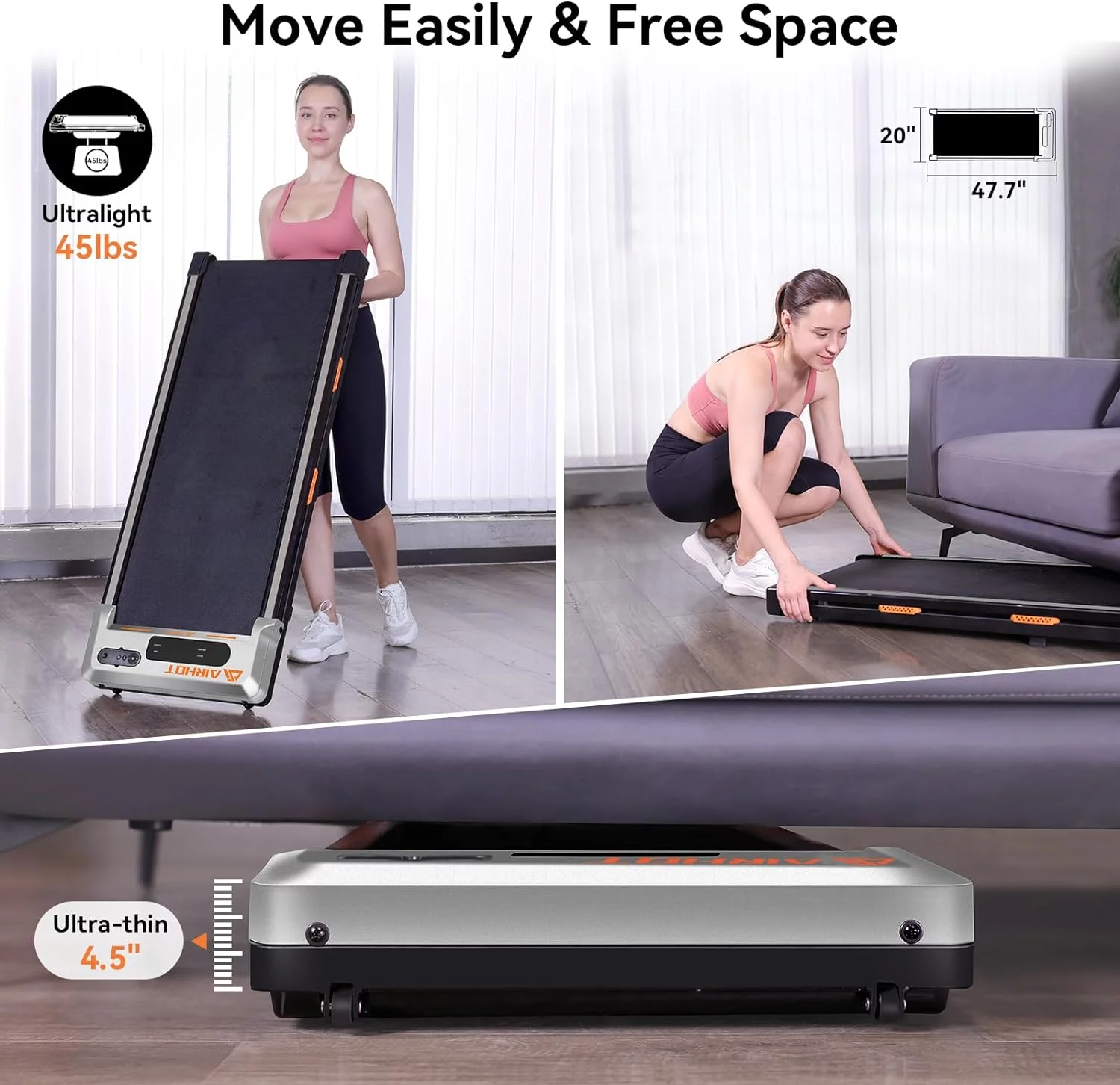 AMZFUN Under Desk Treadmill, Walking Pad 2 in 1 for Walking and Jogging (Black) - Womvr