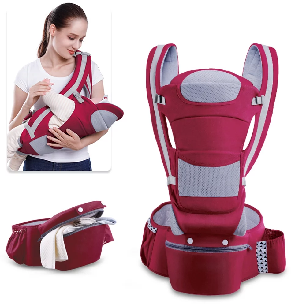 JUMPER Baby Carrier 6 in 1 Convertible Baby Carrier with Hip Seat for Newborn to Toddler, Red - Womvr