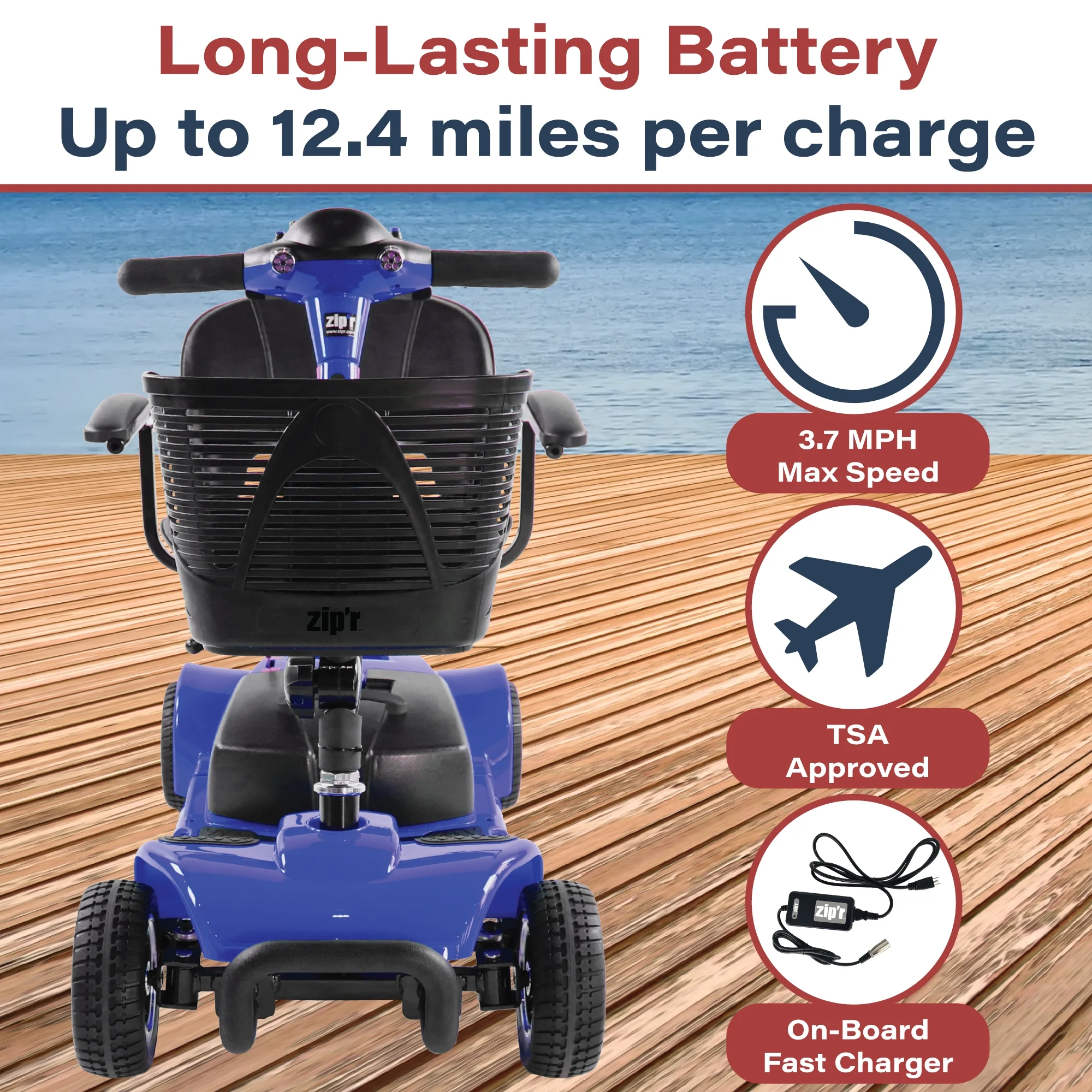 Zipr Roo 4 Wheel Mobility Scooter - For Seniors, Adults, Handicapped - Womvr