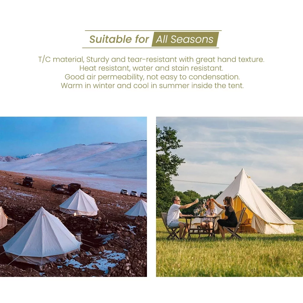 TOMOUNT Canvas Tent Bell Tent Yurt with Stove Jack Zipped Floor for Glamping 10ft/3m Dia 38LBS - Womvr