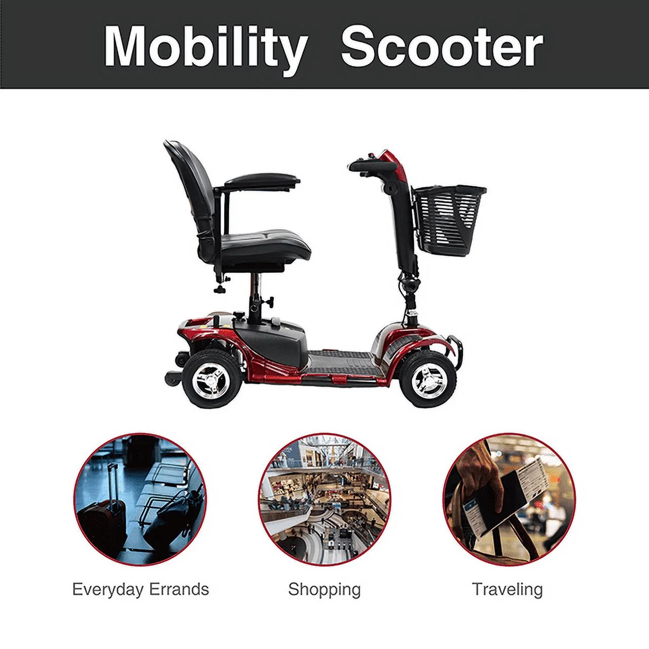 Equate Mobility 4-Wheel Motorized Power Scooter, Red - Womvr