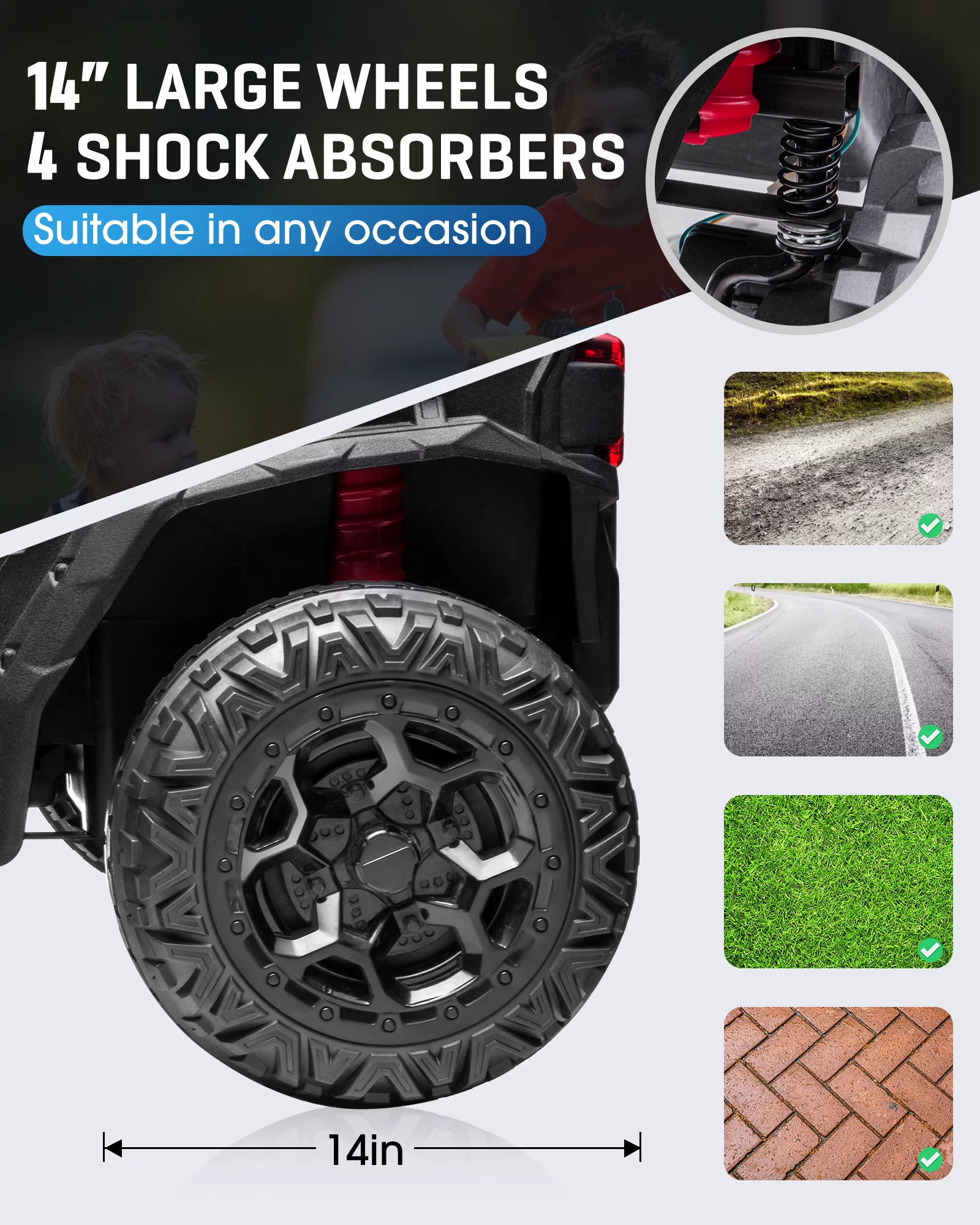 TOKTOO 24V Ride on Car, 4WD Powered Ride on UTV with Remote Control & Trunk Storage Space,  1 Seater Kid Car for Boys Girls -Blue - Womvr