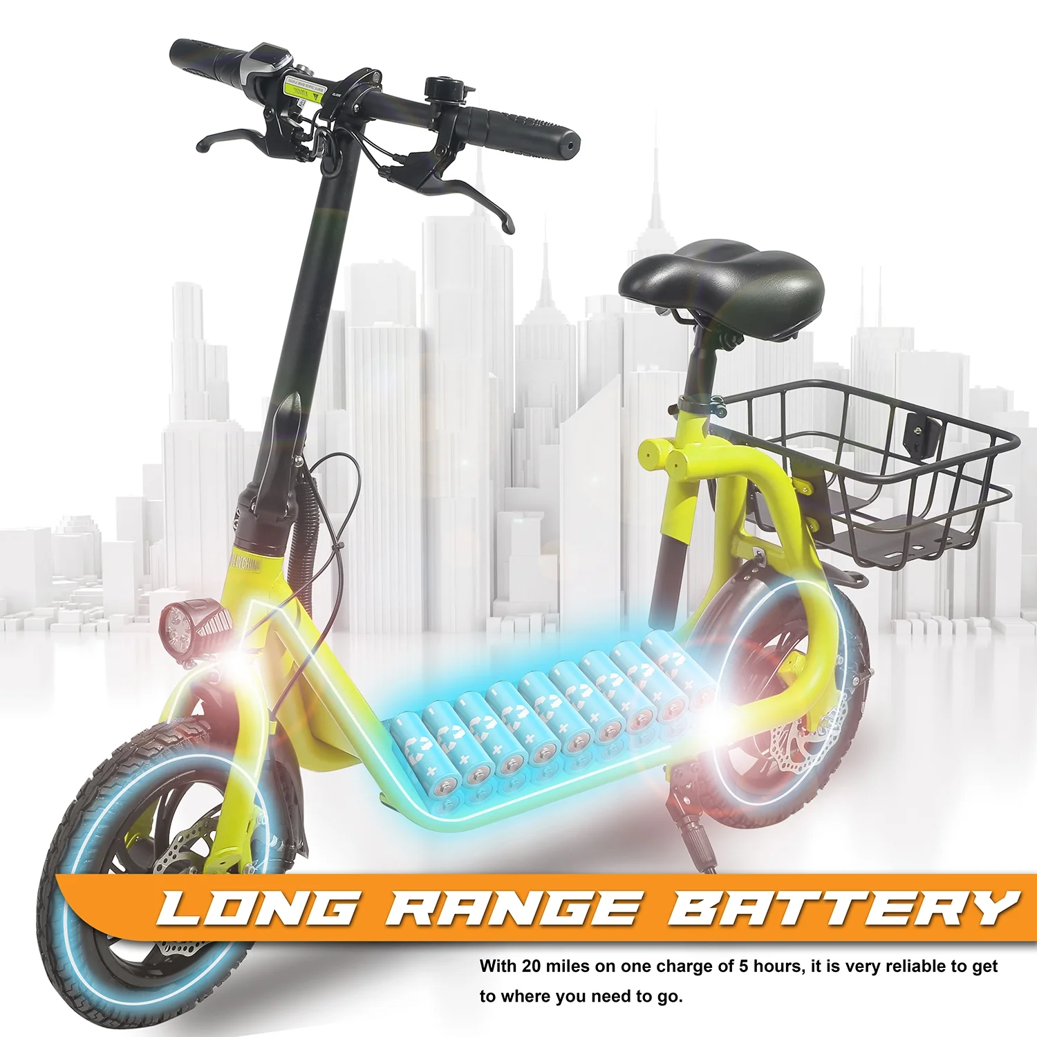 Cynetus Electric Bicycles Foldable Electric Scooter with Seat for Adults Electric Bike with Carry Basket - Womvr