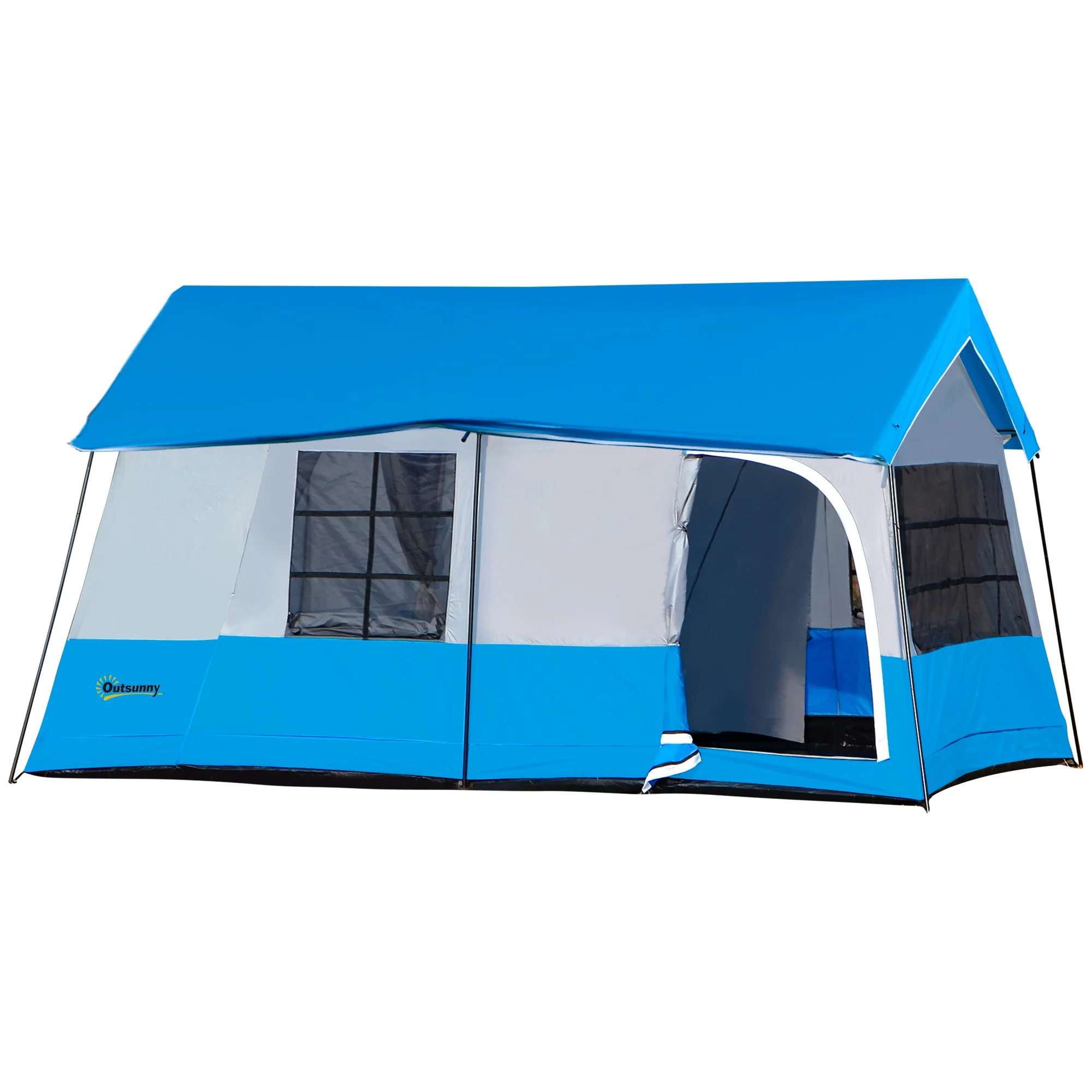Outsunny Large Camping Tent 10-Person with Rain Cover, Family Tent, Blue - Womvr