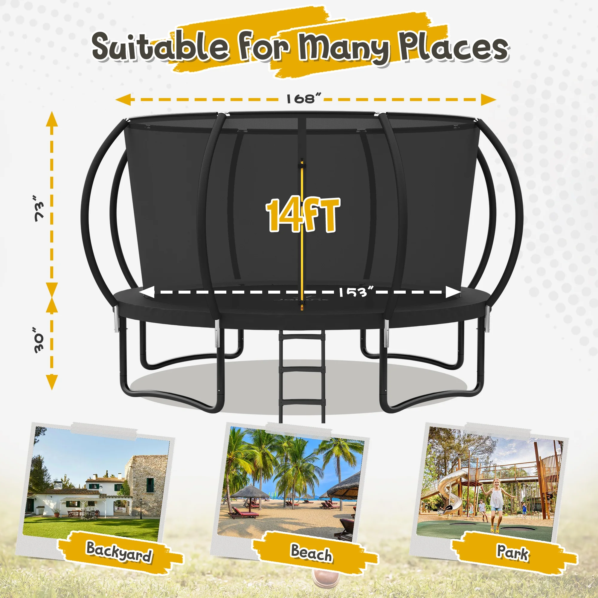 JELENS Trampoline 12FT 14FT, Recreational Trampolines with Enclosure Net and Ladder, Outdoor Anti-Rust Trampolines for Kids and Adults - Womvr
