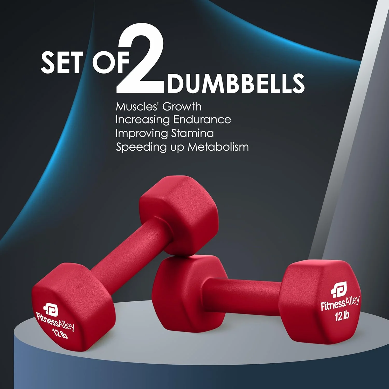 Fitness Alley Neoprene Coated Workout Dumbbells set of 2 �C Anti Roll, Non Slip with Smooth Grip Fitness & Exercise Dumbbells �C Hexagon Shaped Hand Weights (17.5 Pounds) - Womvr