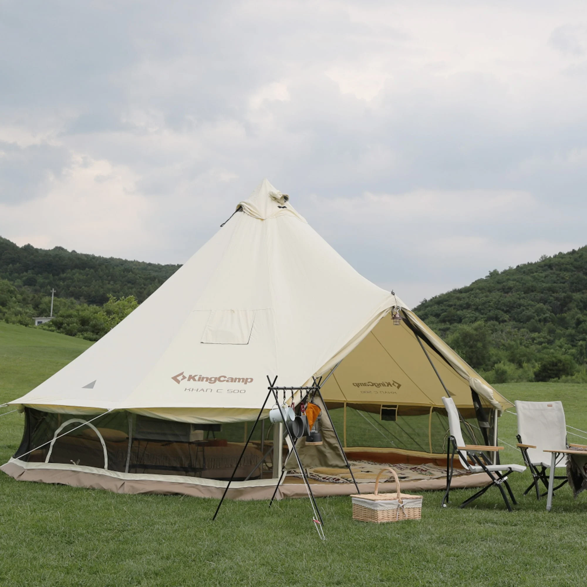 KingCamp Khan Canvas Bell Tent for Camping, 4 Seasons 16.4FT Canvas Yurt Tent with Stove Jack Hole, 8-People Luxury Glamping Tent for Family Camping Outdoor Hunting Party, White - Womvr