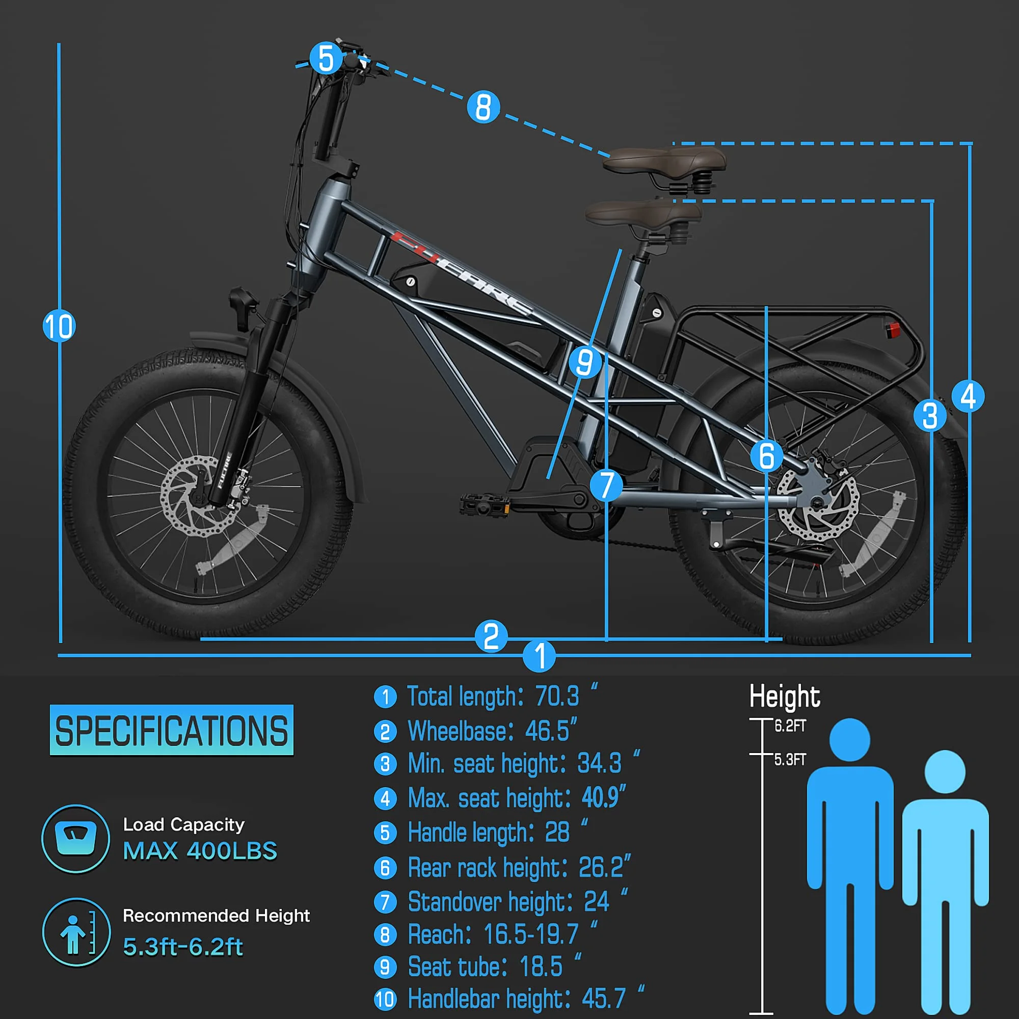 Fucare Electric Bike Gemini X for Adults 20x4.0 Fat Tire, 48V 30Ah Battery E-Bike - Womvr
