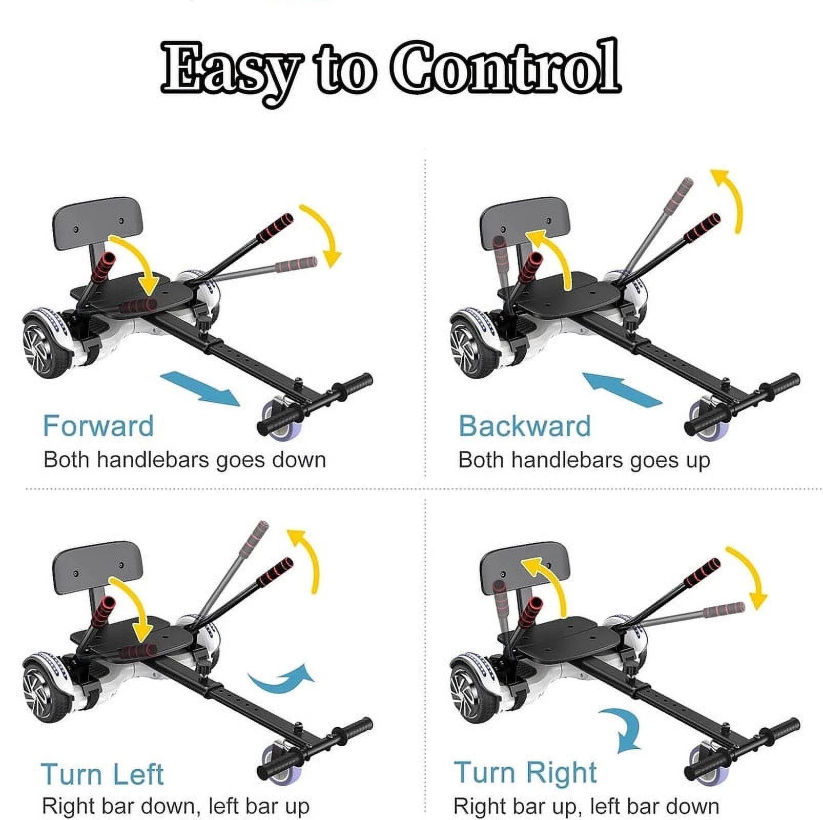 SISIGAD Hoverboard with Seat, 6.5 inch Hoverboard Go Kart Combo with Bluetooth Speaker & LED Lights for Kids Adults - Womvr