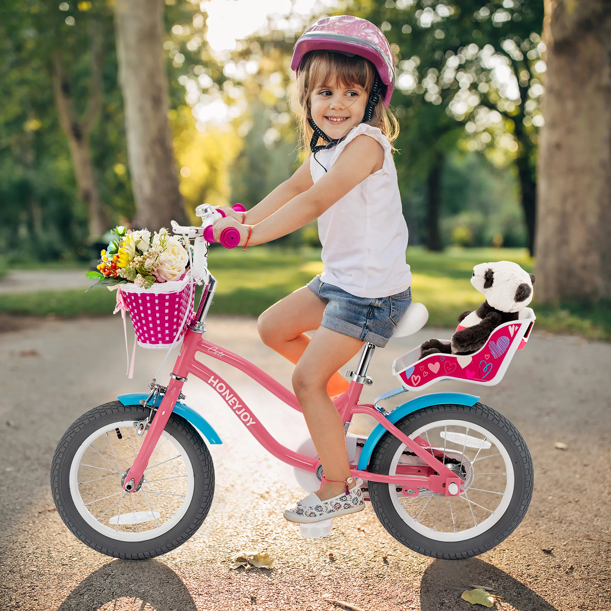 Honeyjoy 14 Inches Kids Bicycle w/Training Wheels & Basket for Boys & Girls Age 3-5 Years - Womvr