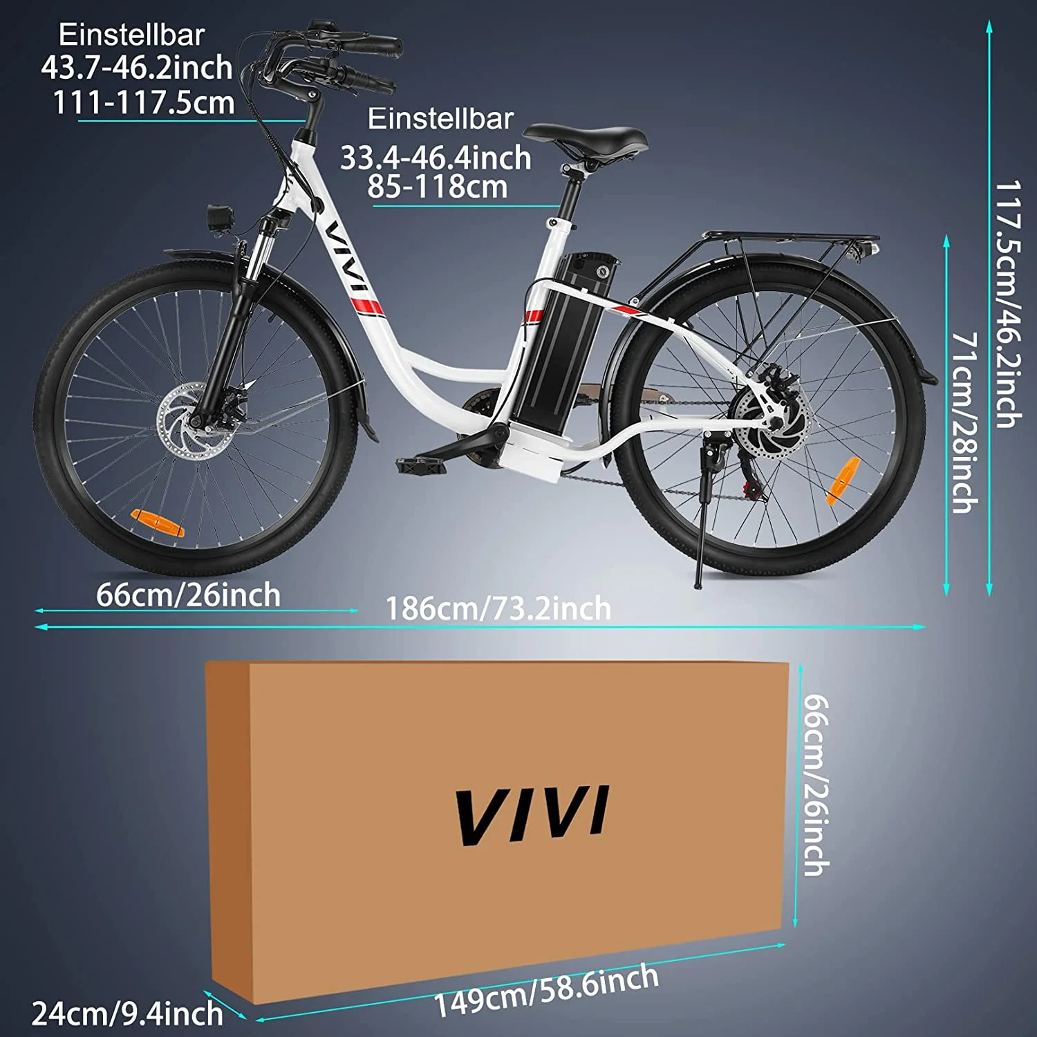 Vivi Electric Bike 26'' Electric Bike for Adults 500W Electric Bike with 48V Removable Battery, Electric Commuter Cruiser Bike 20MPH & 50 Mile City Electric Bike with Cruise Control - Womvr