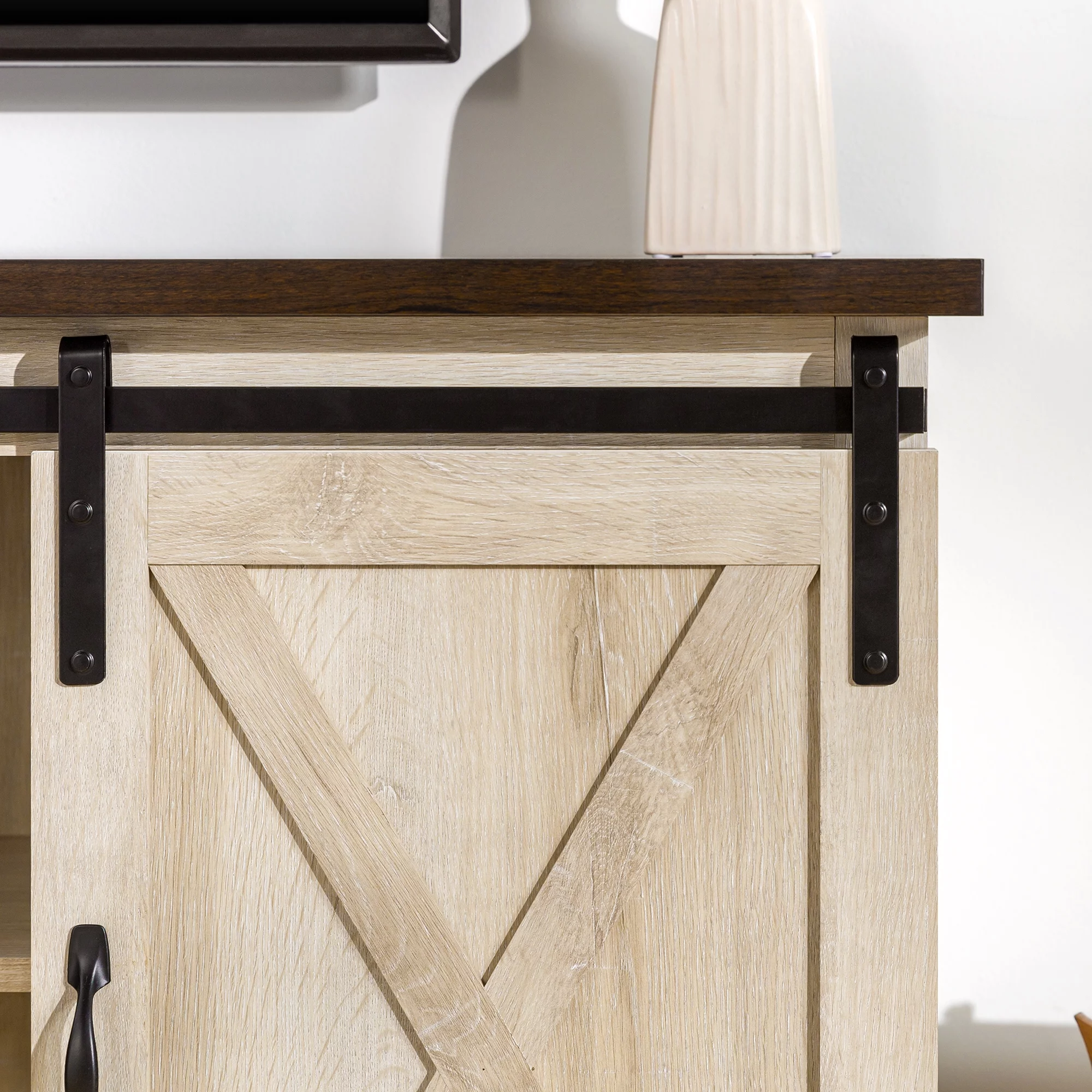 Woven Paths Farmhouse Sliding Barn Door TV Stand for TVs up to 65
