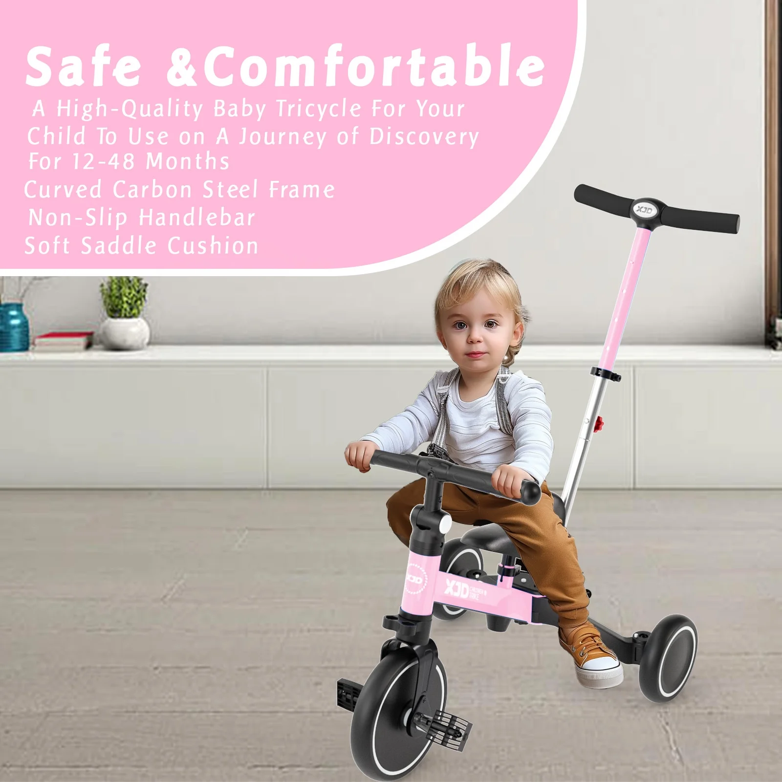 XJD 7 in 1 Toddler Tricycle with Push Handle,Toddler Bike for 1-3 Years Old Boy Girl, Toddler Push Tricycle, Baby Bike Balance Bike with Adjustable Seat Height and Removable Pedal - Womvr