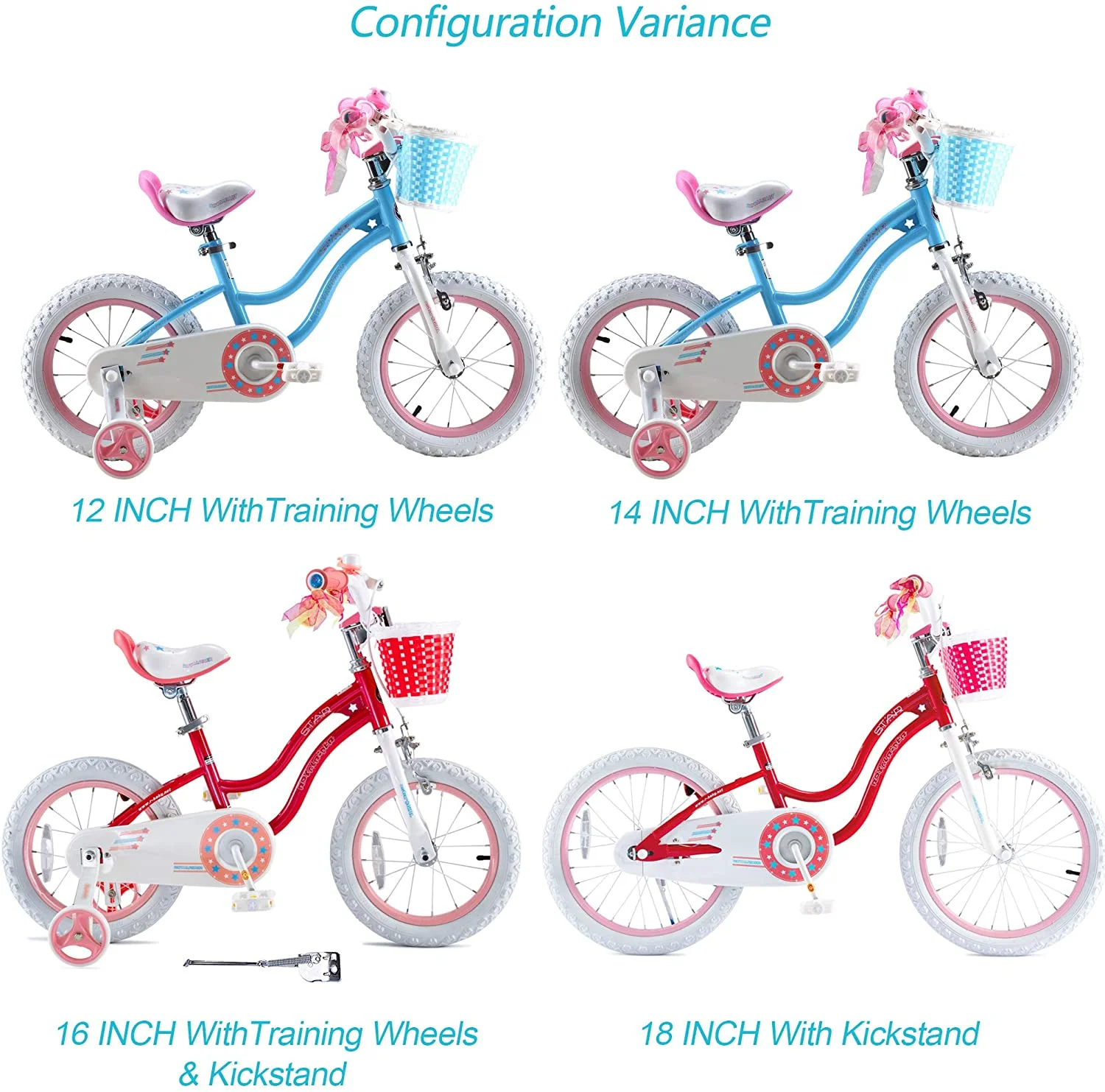 Royalbaby Girls Kids Bike Star girl 14 In Bicycle Basket Training Wheels Blue Child's Cycle - Womvr