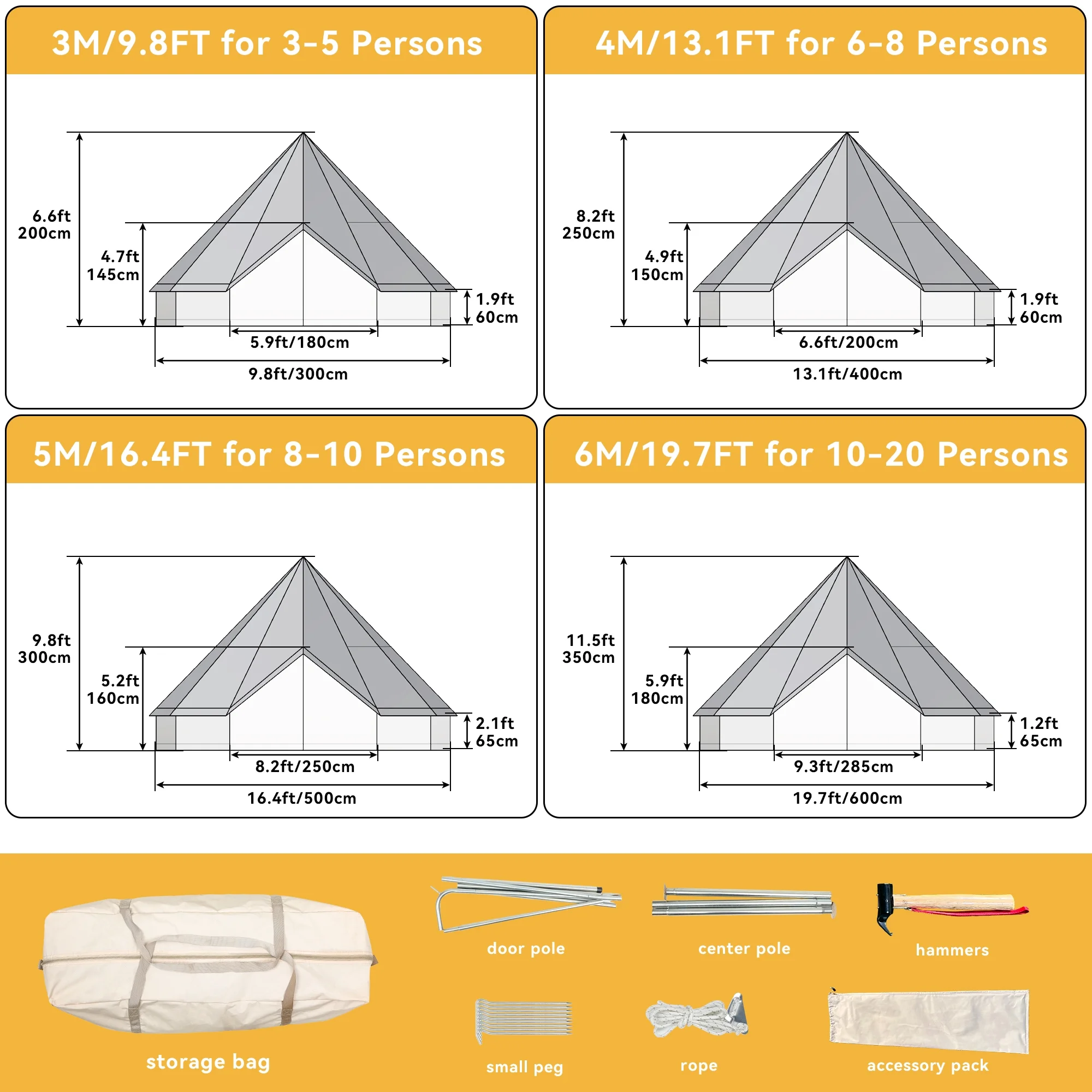 Dextrus Camping Tent 4 Seasons Glamping Bell Tent Waterproof with Stove Jacks & 4 Breathable Windows Cotton for Outdoor Family Party, Camping, Picnic, Barbecue - Womvr
