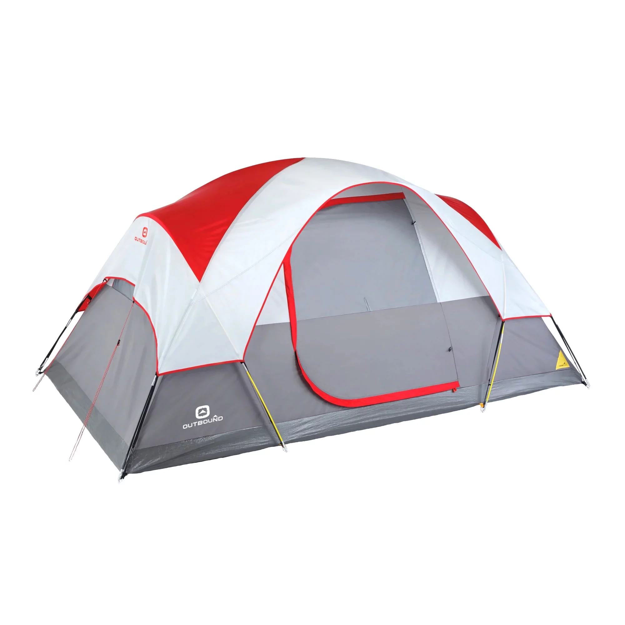 Outbound 8 Person 3 Season Easy Up Dome Tent with Room Divider and Rainfly, Red - Womvr
