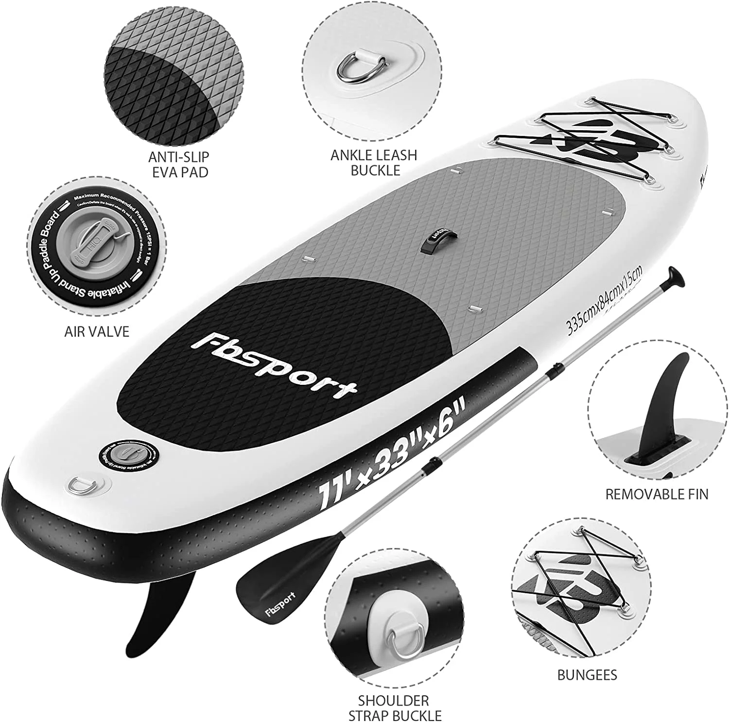 Summer Savings Fbsport 11ft Inflatable Paddle Board SUP, 6'' Thick W/Paddling Fins Electric Pump & Accessories Pack, Green - Womvr