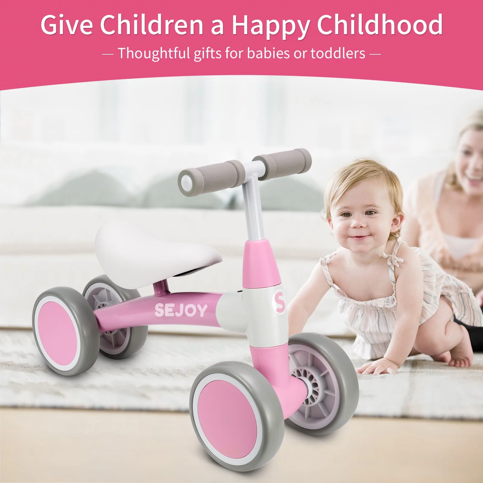 Sejoy Baby Balance Bike Children Walker for 1-3 Years Old Boys Girls 12-36 Months Kids Toddler First Bike 4 Wheels Riding Toys,First Birthday Gifts - Womvr