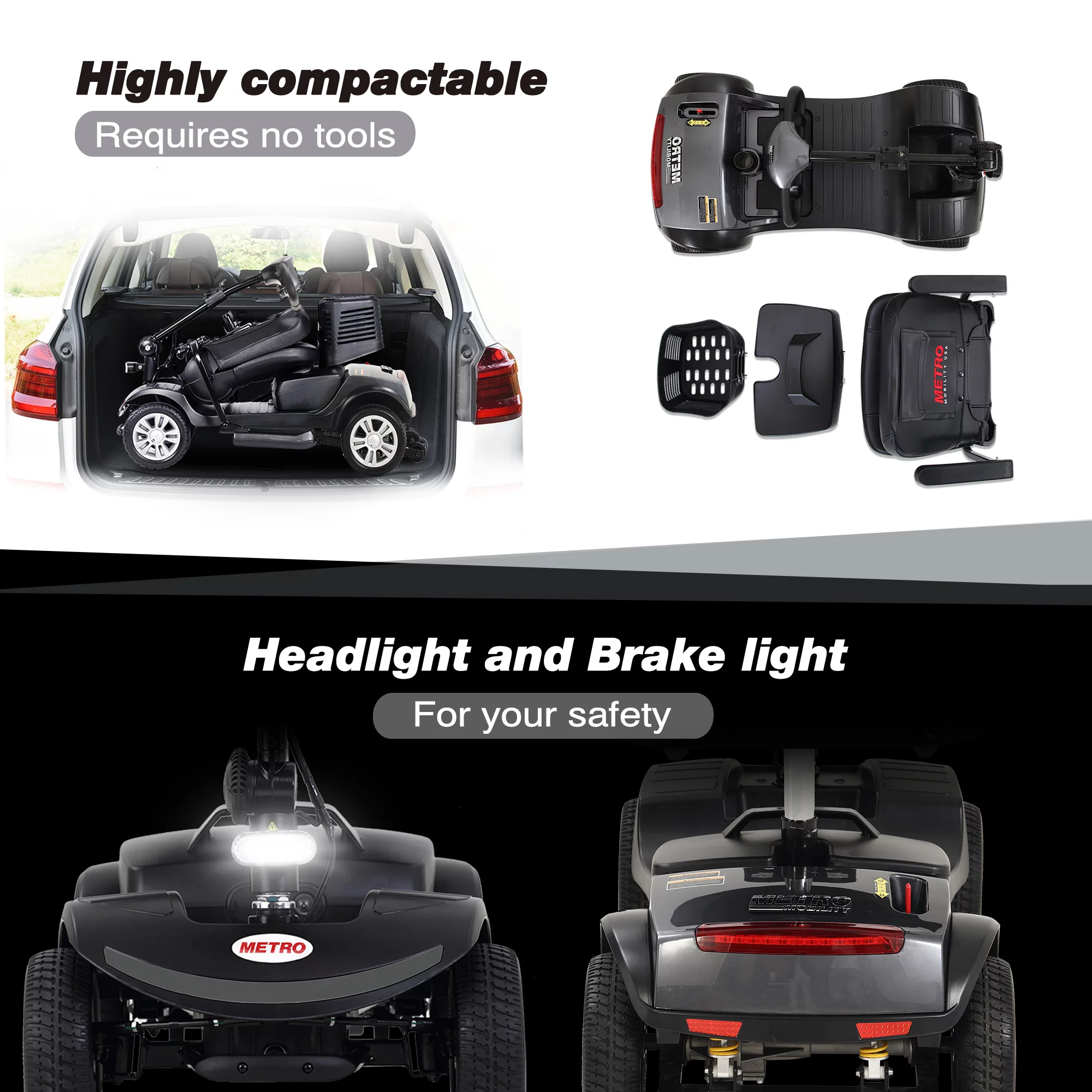 BTMWAY Mobility Scooter, 4 Wheels Electric Scooter for Seniors, Compact Folding Travel Mobility Scooters for Adult, Transformer Mobility Scooter with Swivel Seat, Front and Rear LED Light, Silver - Womvr