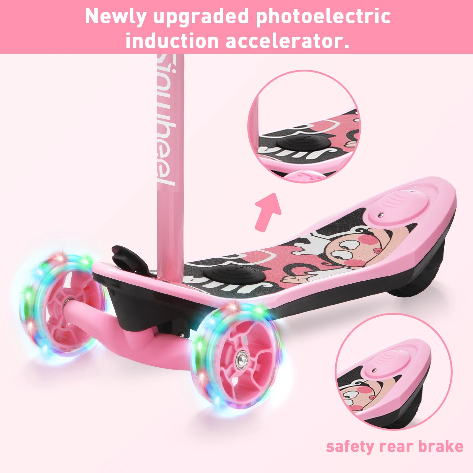 isinwheel Mini 2 in 1 Electric Scooter for Kids, 3 Wheel Electric Scooter, Height Adjustable Lean to Steer Kick Scooter with Flashing Wheels - Womvr