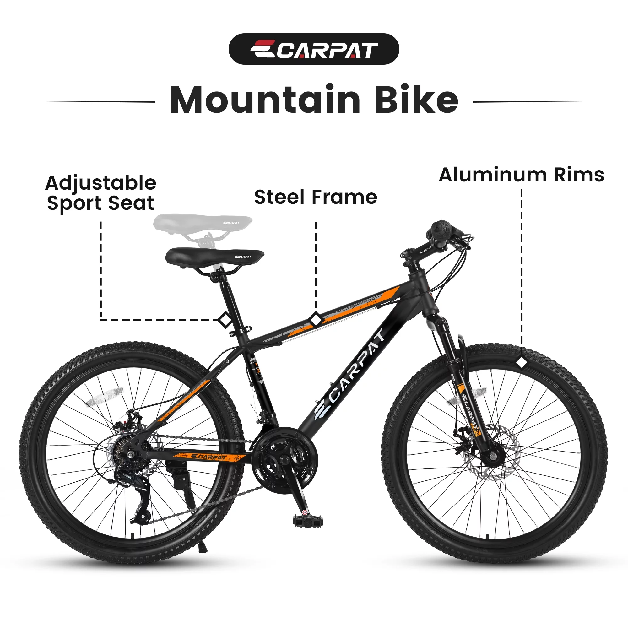 26 inch Mountain Bike for Men, Adult Mens Bike with 21 Speed & Disc Brakes - Womvr