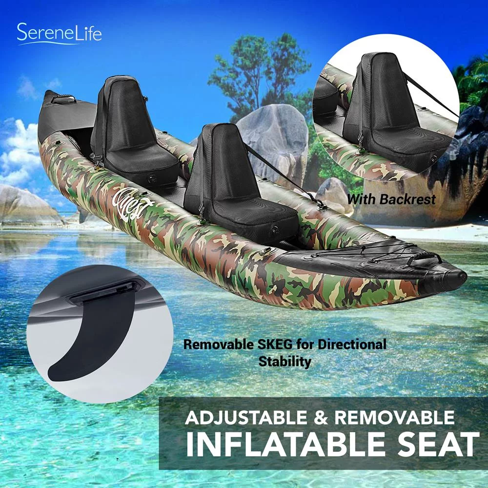 SereneLife 2 Person Inflatable Kayak Double Kayak W/ Aluminum Paddles, Repair Kit Lightweight, Camo - Womvr