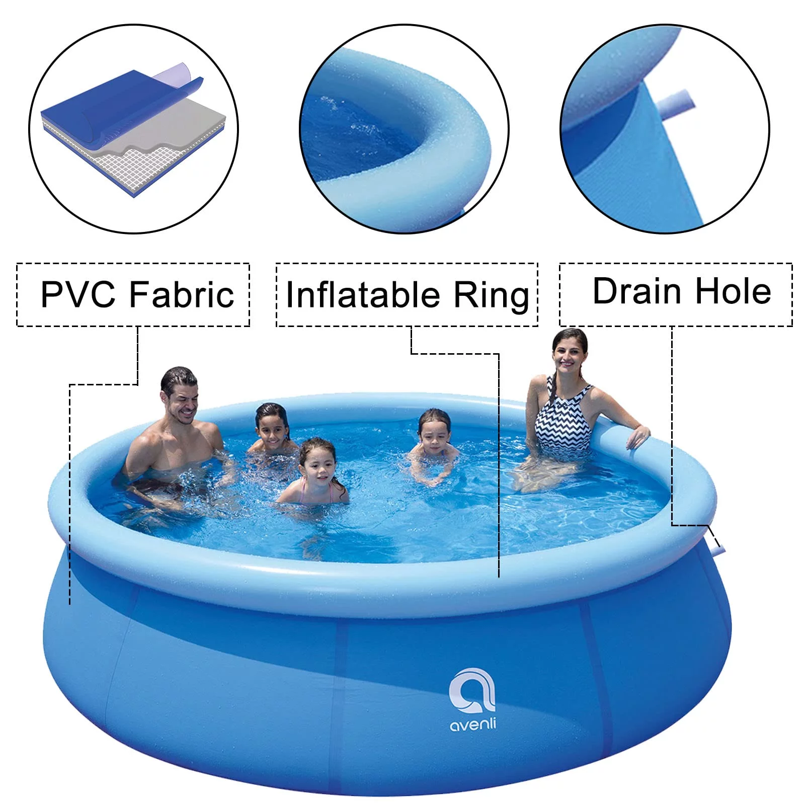 Honeydrill Above Ground Swimming Pools, Inflatable Top Ring Round Pool, Blue (10 ft x 30 in) - Womvr