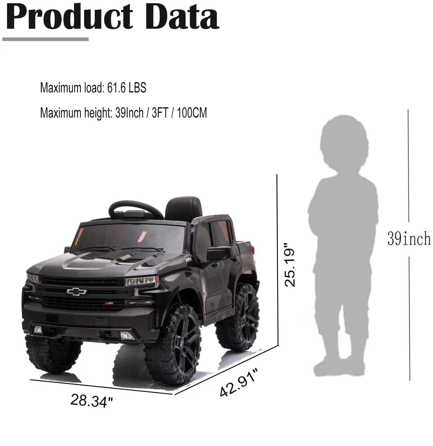 Chevrolet Silverado 12V Powered Ride on Cars for Kids, Remote Control, LED Light, MP3 Player, Electric Ride on Toys Truck for Boys Girls Gifts, White - Womvr