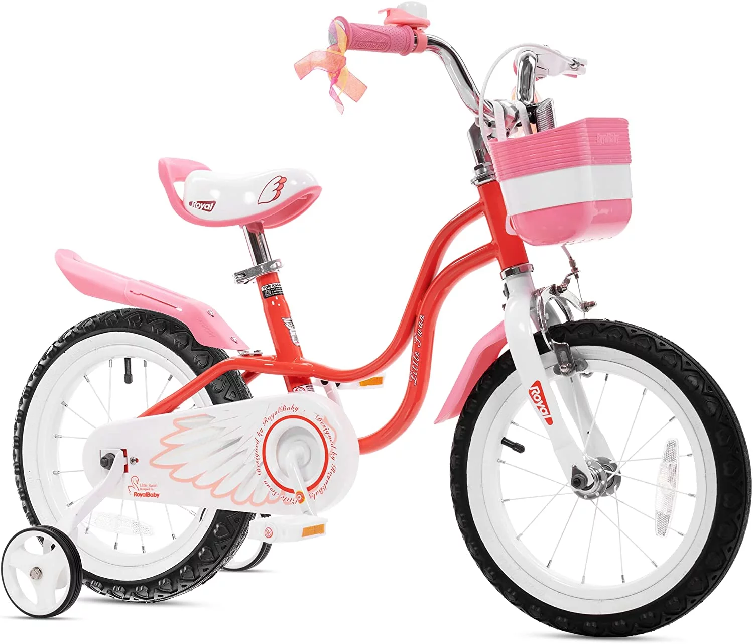 Royalbaby Little Swan Light Pink 16 Girl's Bicycle With Training Wheels and Basket - Womvr