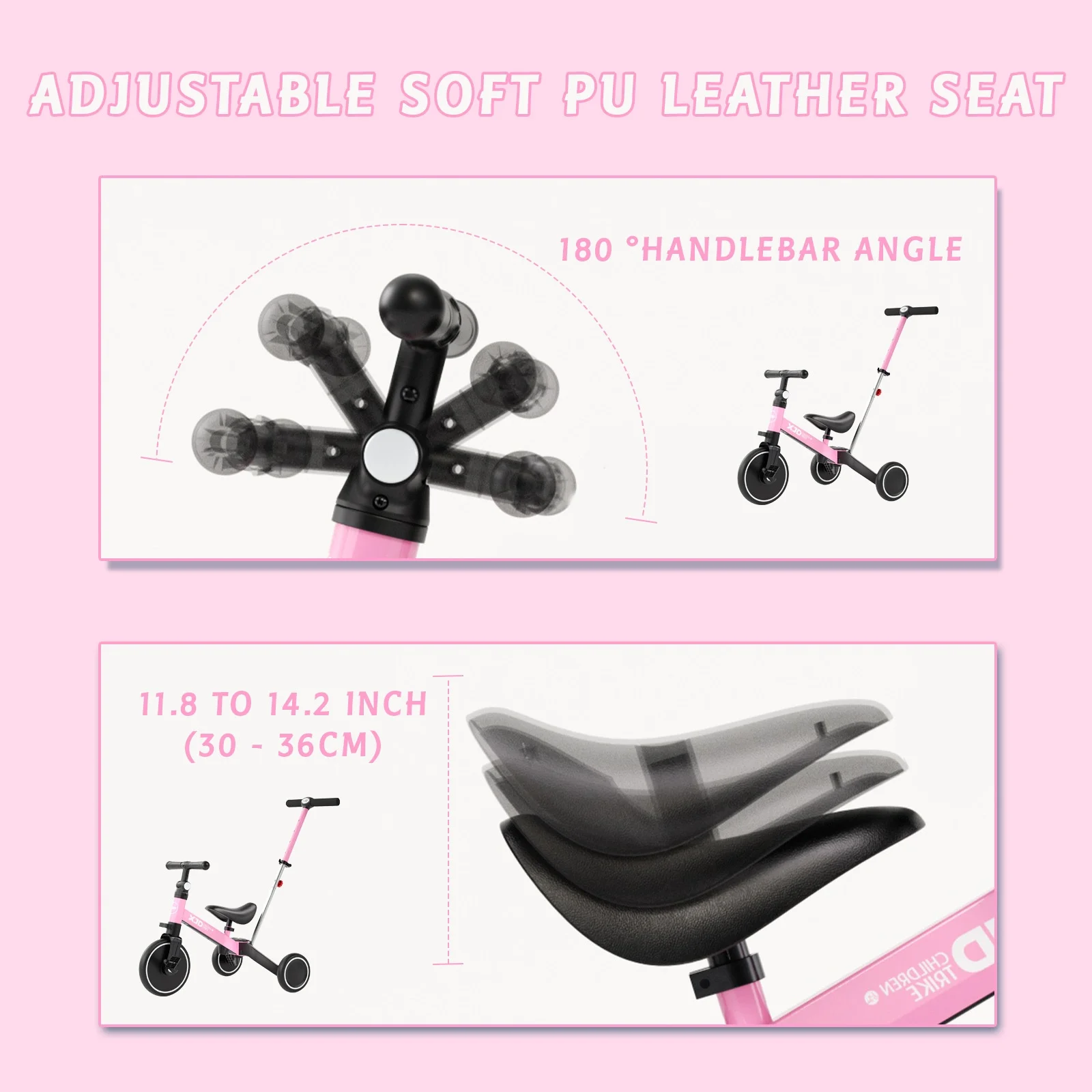 XJD 7 in 1 Toddler Tricycle with Push Handle,Toddler Bike for 1-3 Years Old Boy Girl, Toddler Push Tricycle, Baby Bike Balance Bike with Adjustable Seat Height and Removable Pedal - Womvr