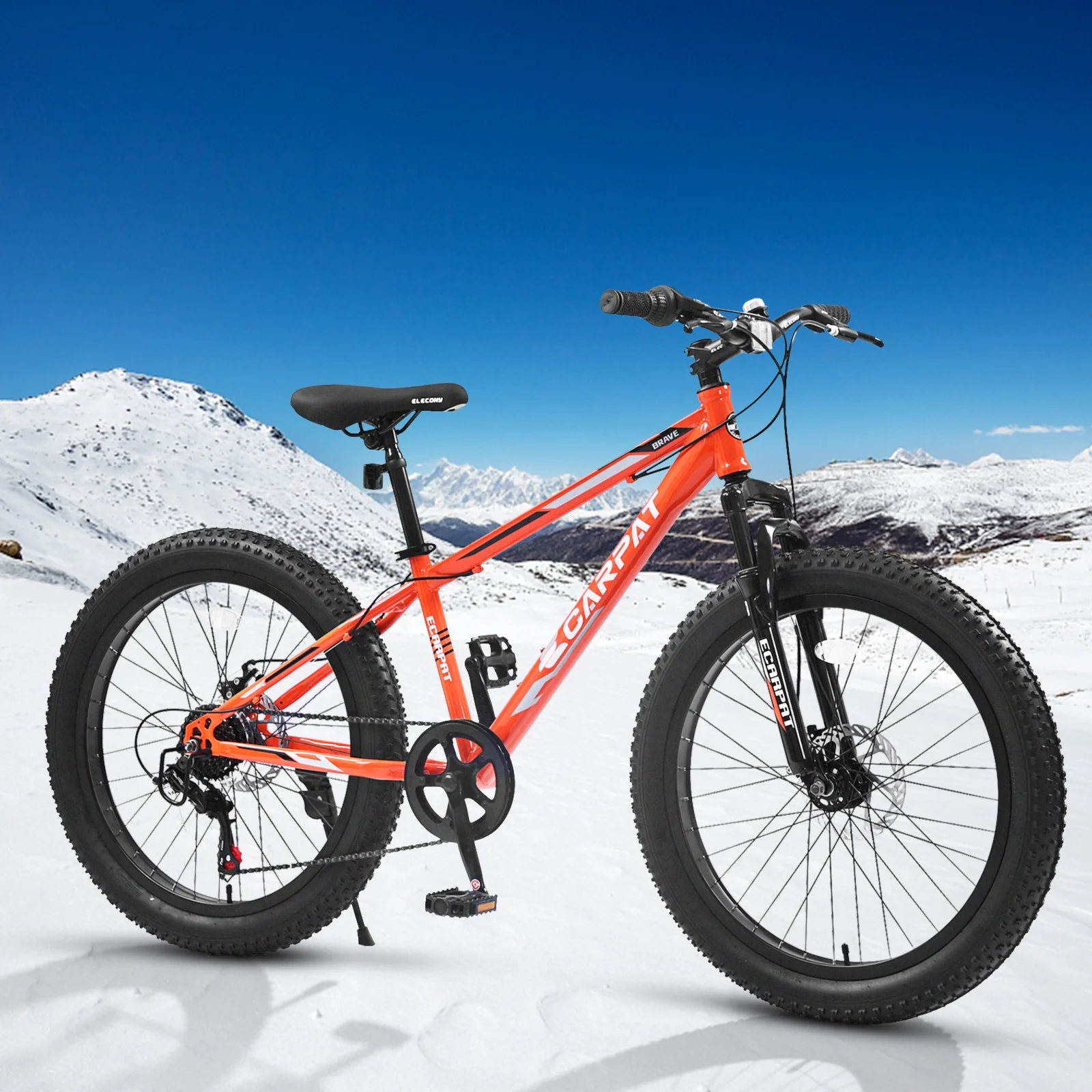CIYOYO 24 inch Fat Tire Mountain Bike, Shimano 7 Speeds Bike for Adult, Dual Disc Brake,Orange - Womvr