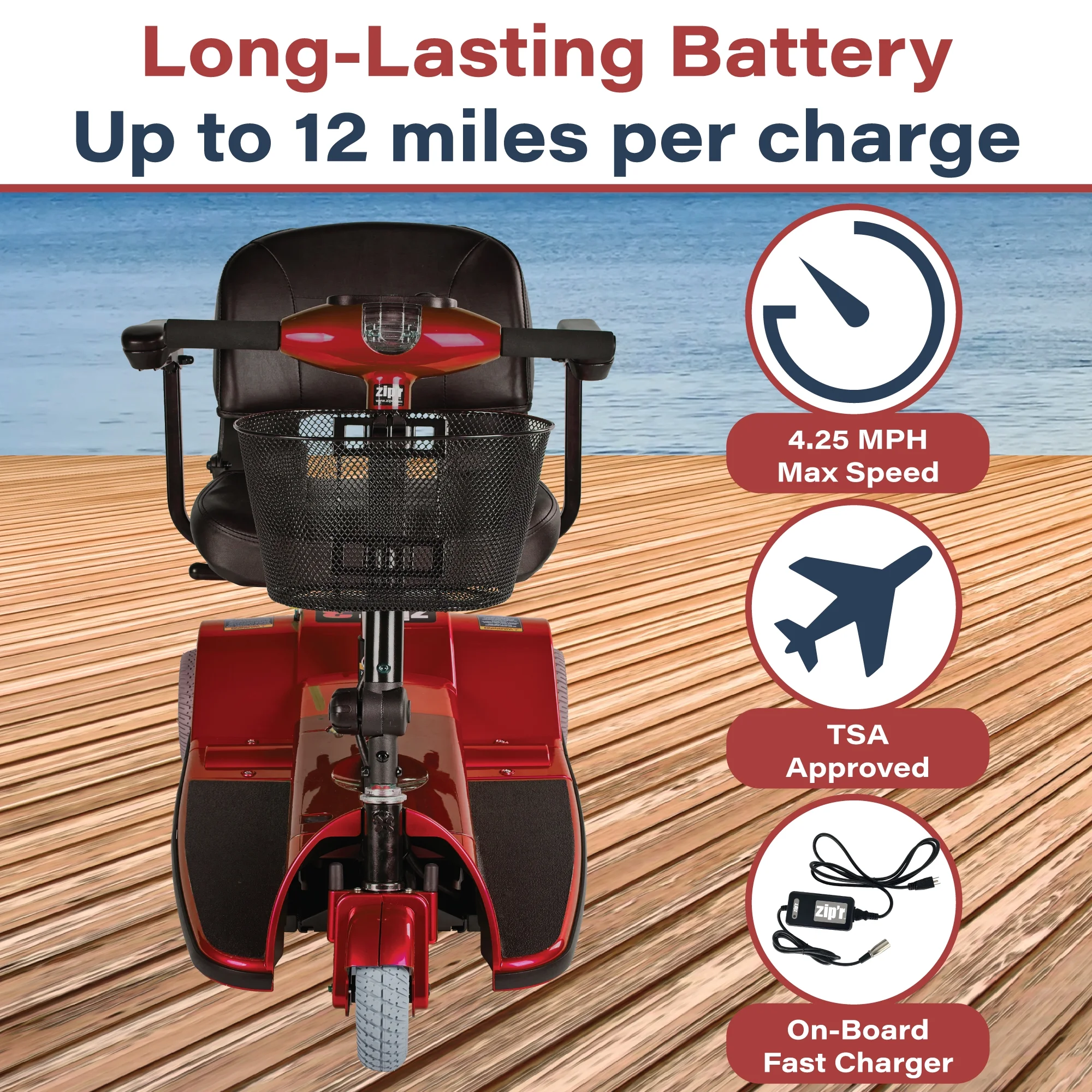 Zipr Mobility Zipr Xtra 3 - Red Practical Scooter - 3 Wheels - Womvr