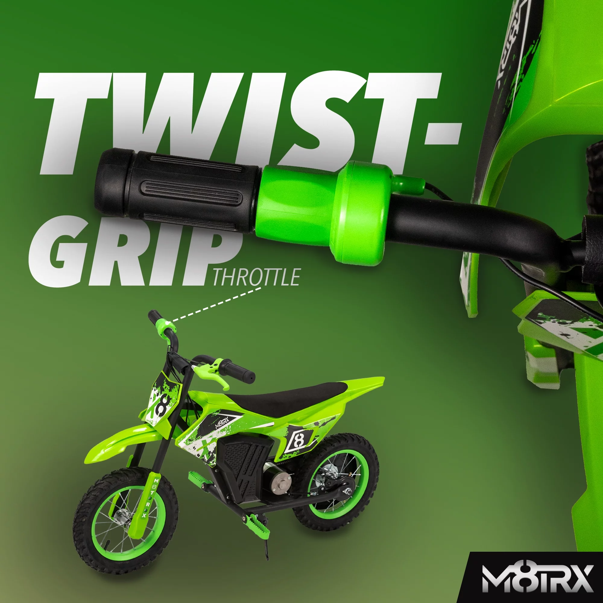 M8TRX 12V Mini Electric Child Dirt Bike, Battery Powered Toy Motorcycle, Kids Ride On, Ages 5 Years and Up, Green - Womvr