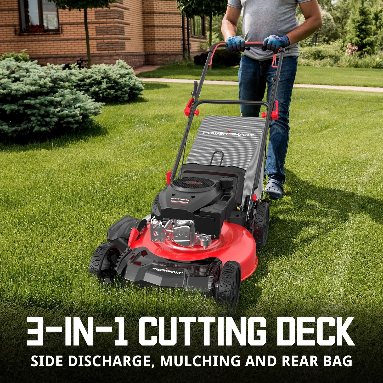 PowerSmart  Gas Push Lawn Mower Powered 21-inch 3-in-1  with 144cc Engine, 6-position Height Adjustment - Womvr