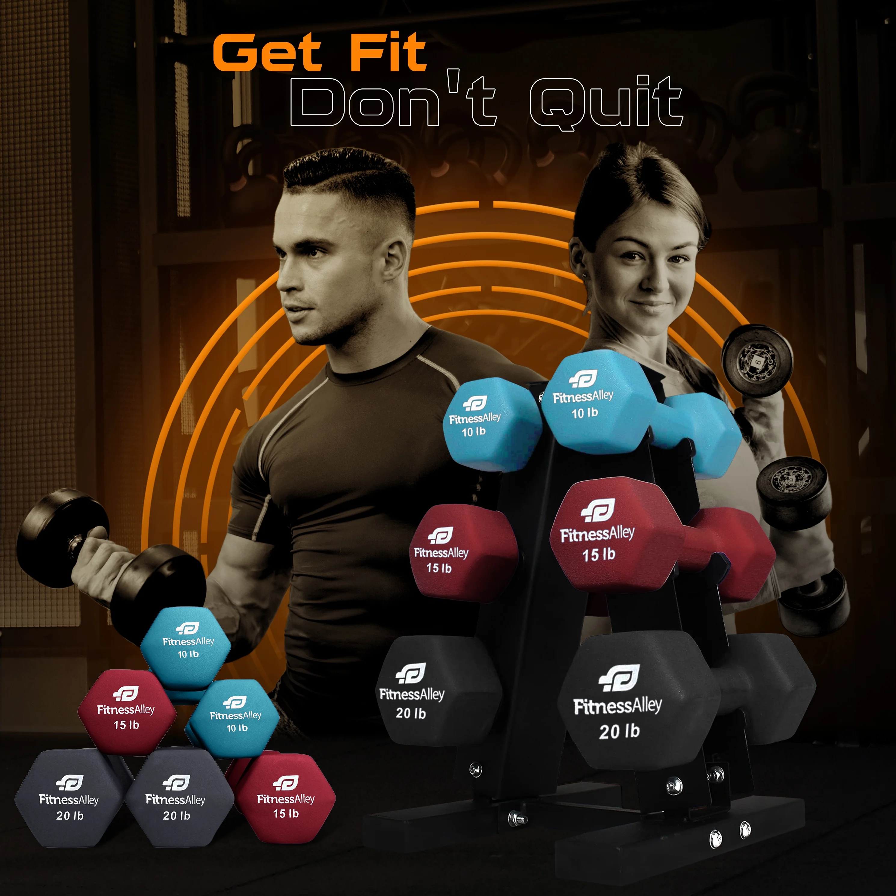 Fitness Alley Neoprene Workout Dumbbells - Non Slip, Anti Roll Exercise & Fitness Dumbbells Combo - Hex Shaped Hand weights for Men & Women(2, 4, 6, 8, & 10lb Dumbbells) - Womvr