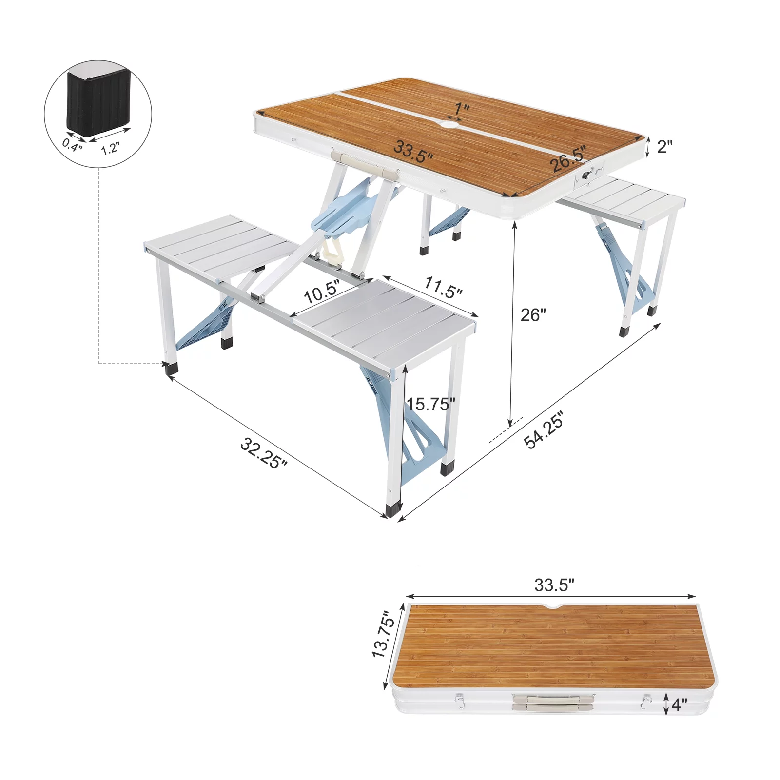 UBesGoo Folding Picnic Table With 4-Person Chair Seats Wood Aluminium Alloy - Womvr