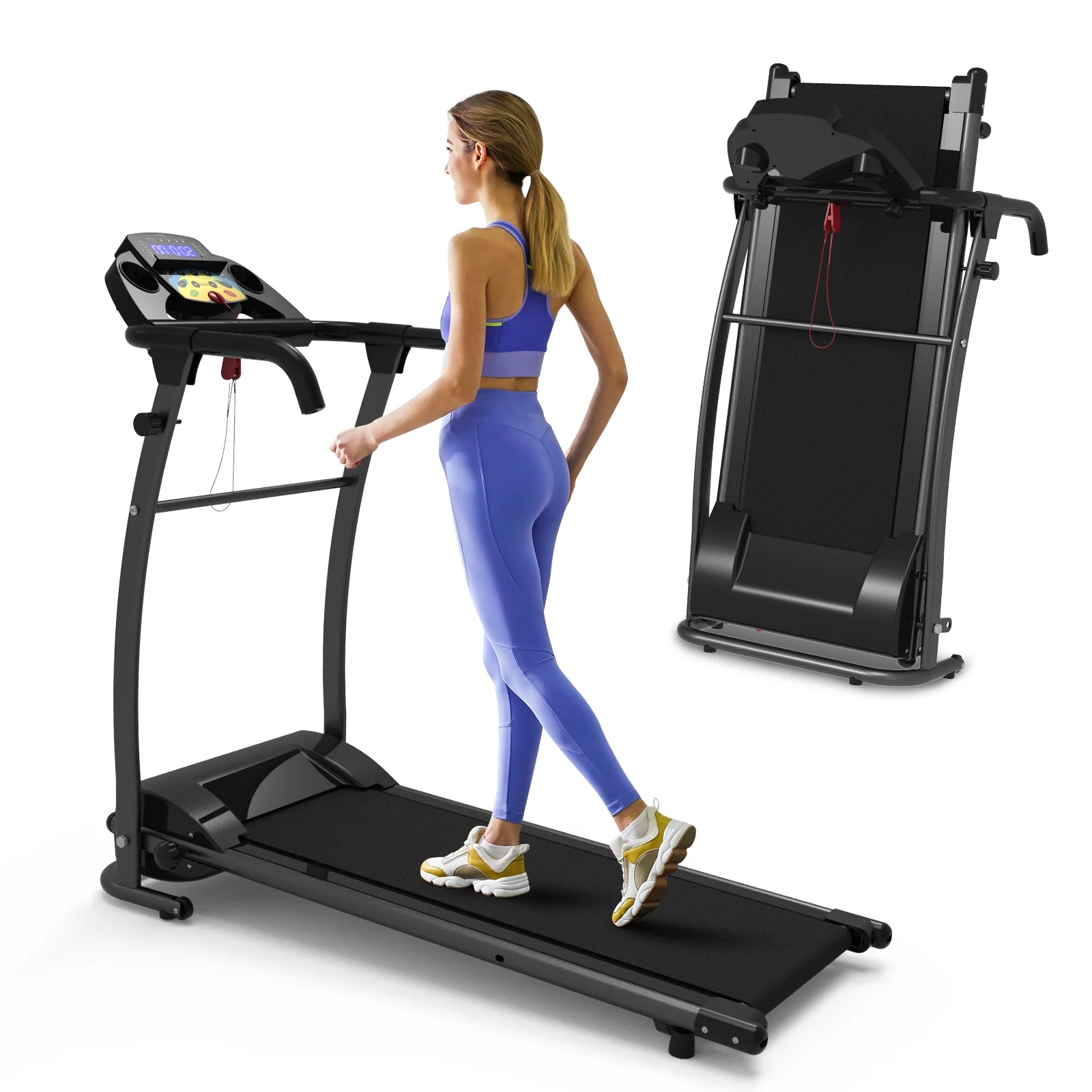 OBENSKY 1000W Portable Foldable Treadmill, Running Jogging Quiet Fitness Machine/Black - Womvr