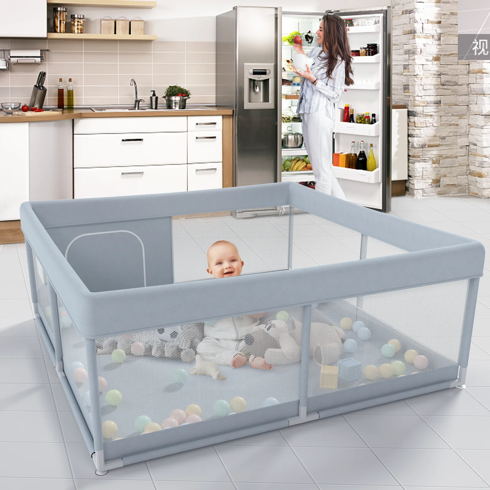 Pkinoicy 47x47inch Play Pen with Mat for Babies and Toddlers, Playpen with Mat, Baby Playpen with Mat, mall Baby Playpen with Mat - Womvr