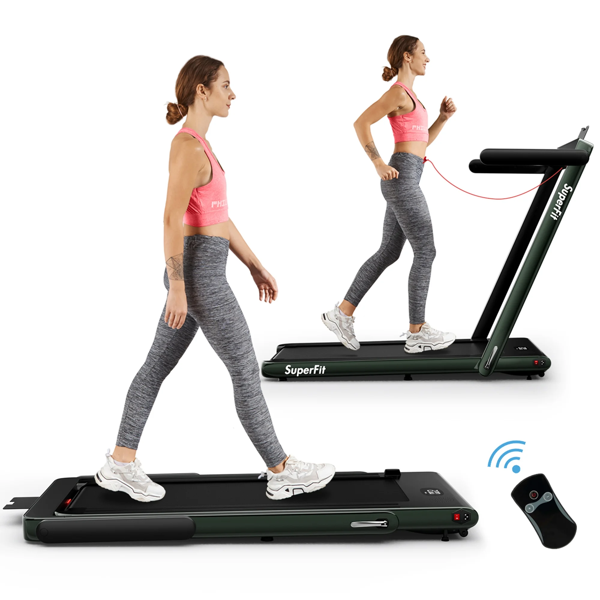 SuperFit Up To 7.5MPH 2.25HP 2 in 1 Single Display Screen Folding Treadmill Remote Control W/ APP Control Speaker Black - Womvr