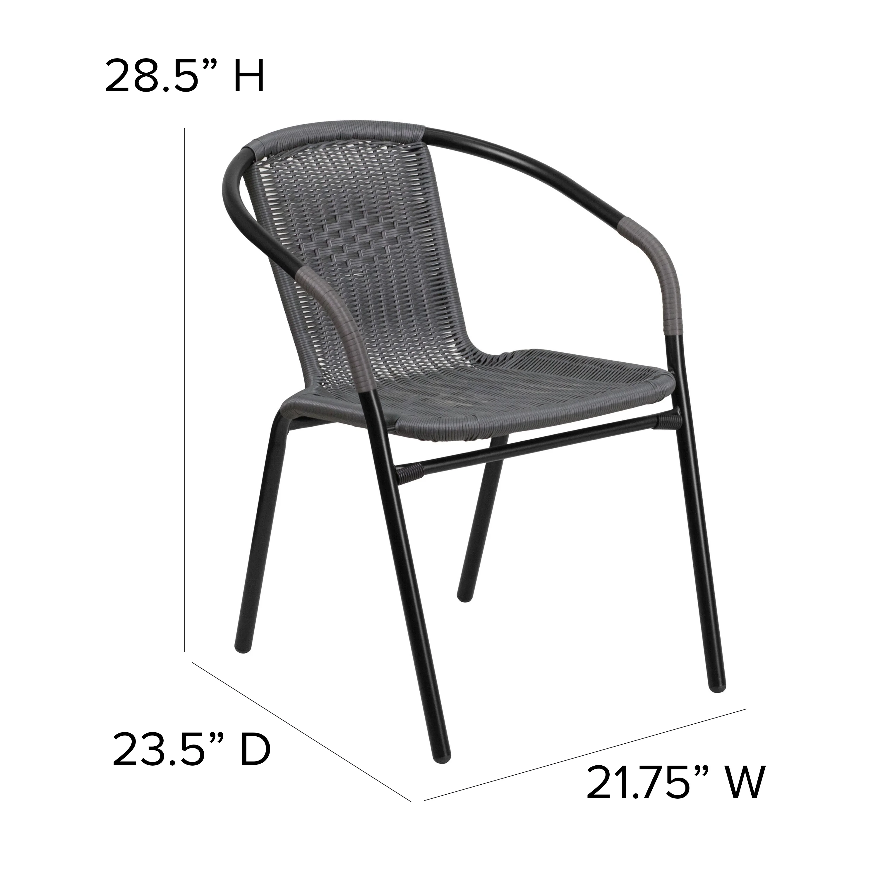 Emma + Oliver 2 Pack Gray Rattan Indoor-Outdoor Restaurant Stack Chair with Curved Back - Womvr