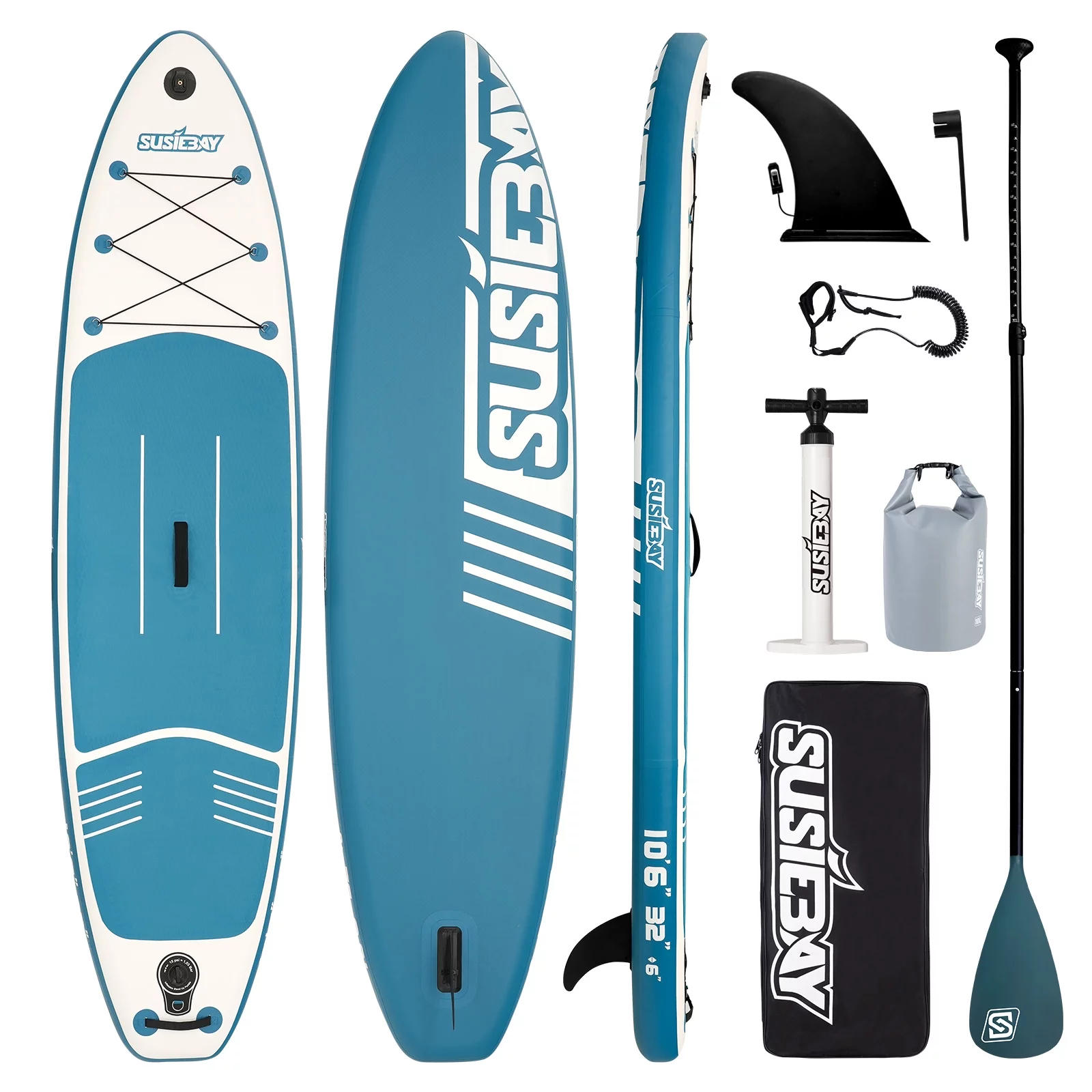 SUSIEBAY Inflatable Stand Up Paddle Board with Premium SUP Accessories and Surfing Backpack | 10'6“ 11ft #Black, Wide Stance, Surf Control, Non-Slip Deck, Paddle and Pump for Youth & Adult - Womvr