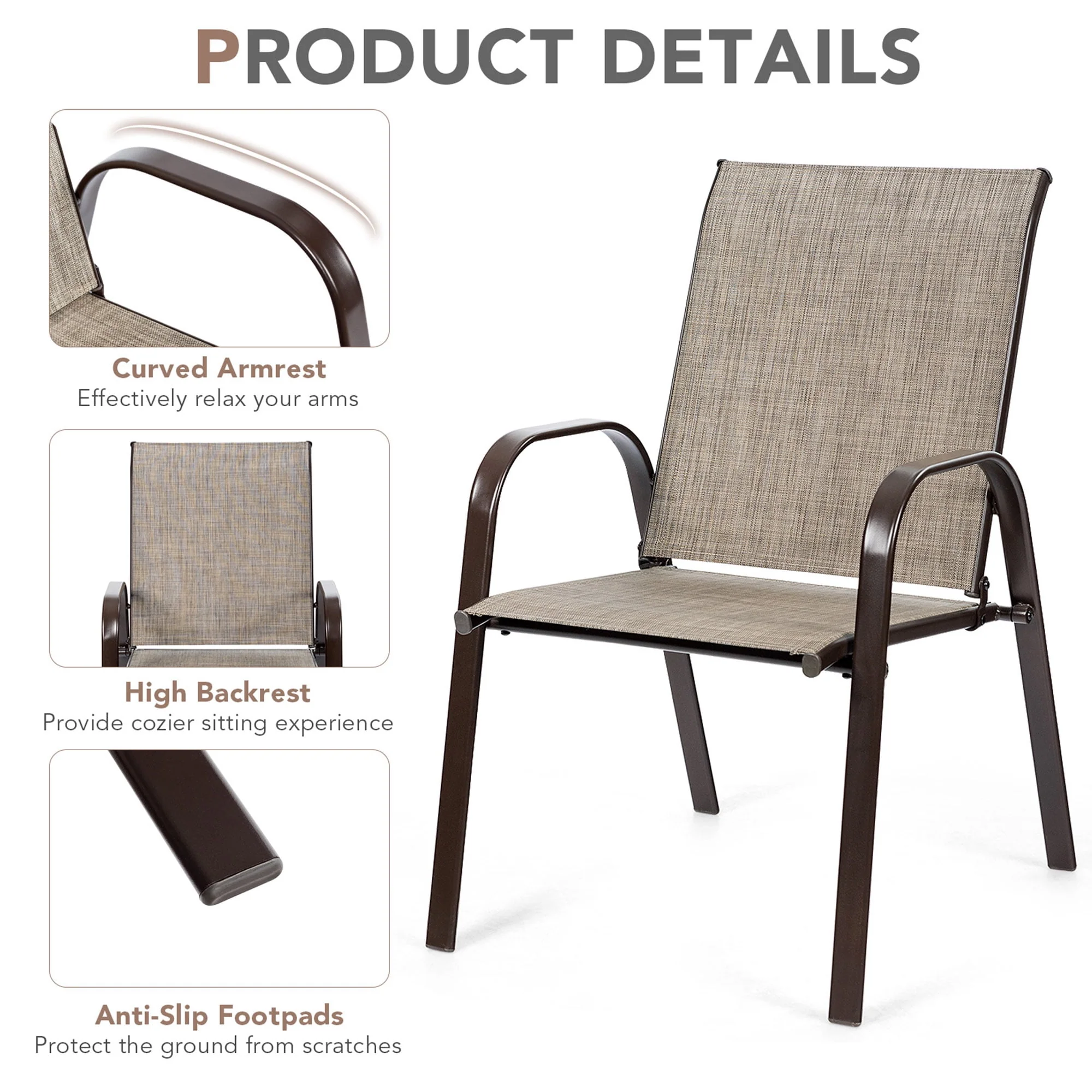 Gymax Set of 2 Patio Chairs Dining Chairs w/ Steel Frame Yard Outdoor Grey - Womvr